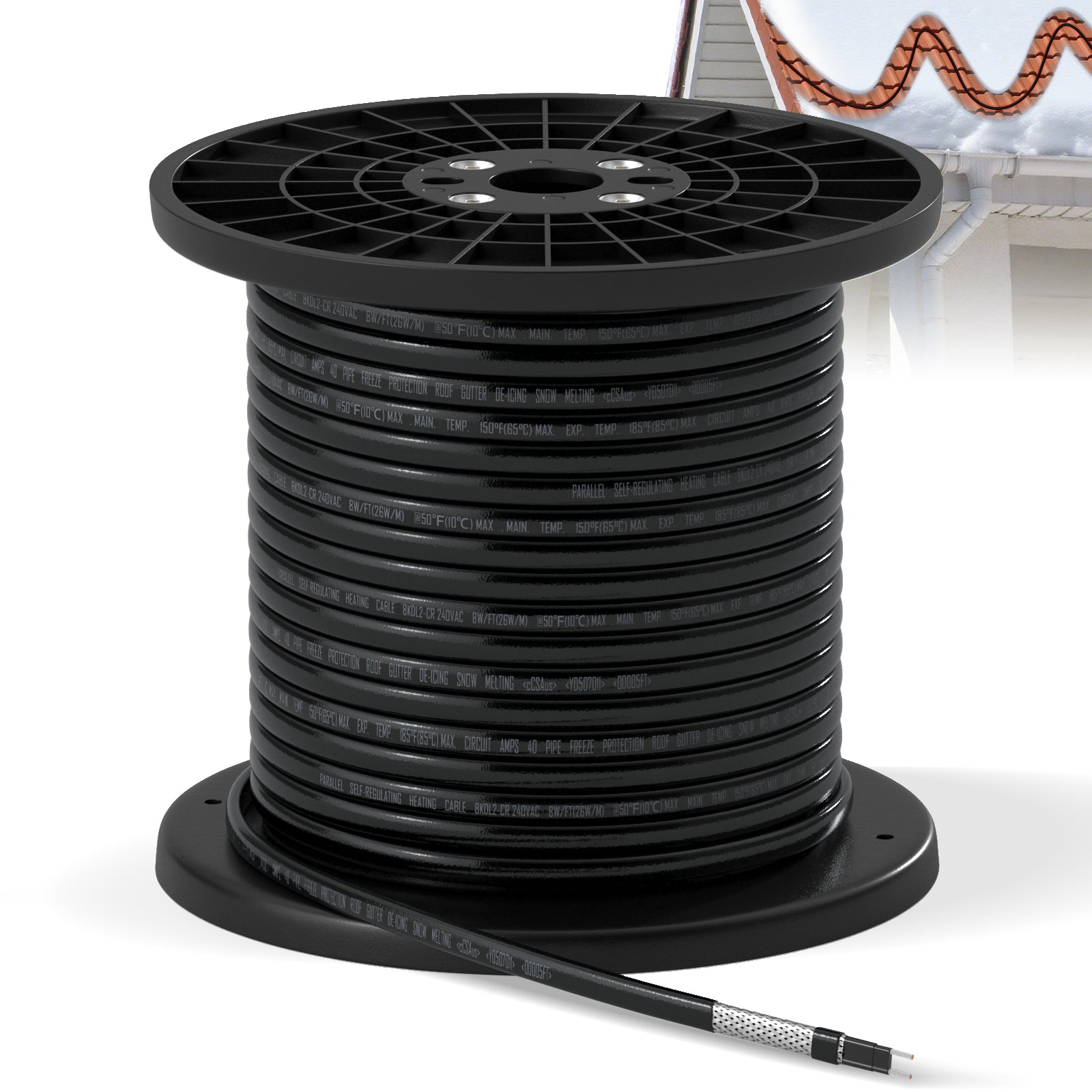 YeloDeer Bulk Heating Cable Roll, Cut to Length Self-Regulating Heat Tape for Roof de-icing and Pipe Heating