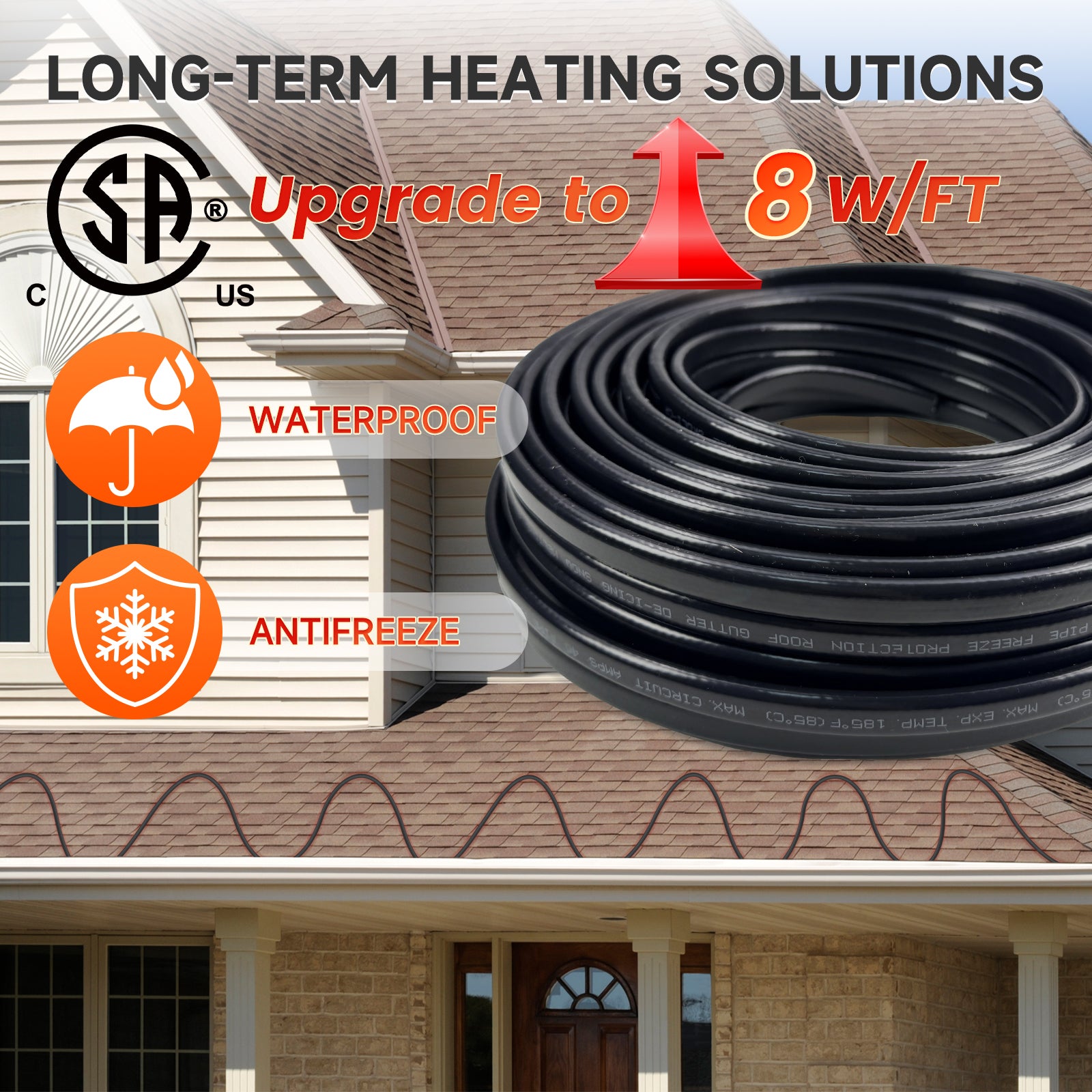 YeloDeer Cut to Length Roof Deicing Cable, Gutter & Pipe Heater Cable, CSA Certified Self Regulating Heat Tape, 8W/ft
