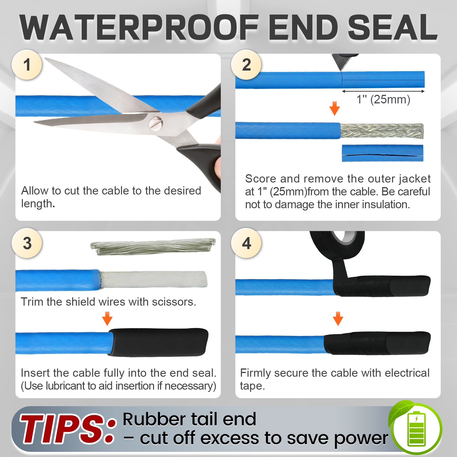 12V Self-Regulating Heating Cable, for RV Freeze Protection 5W/ft, with Waterproof End Seal Kit & Aluminum Foil Tape