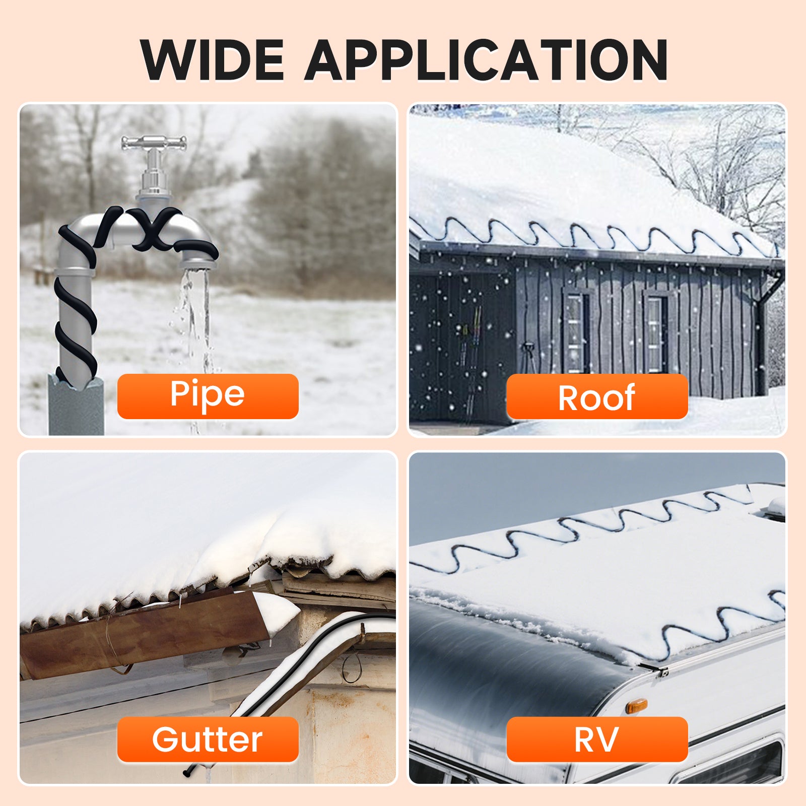 YeloDeer Cut to Length Roof Deicing Cable, Gutter & Pipe Heater Cable, CSA Certified Self Regulating Heat Tape, 8W/ft