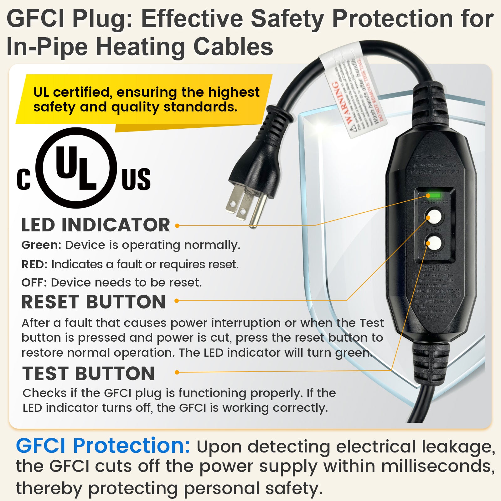 YeloDeer Heavy-Duty In Pipe Heating Cable for Sewer Systems, CSA Certified Self-Regulating with GFCI, Wastewater Pipe Heater, 5W/Ft 120V