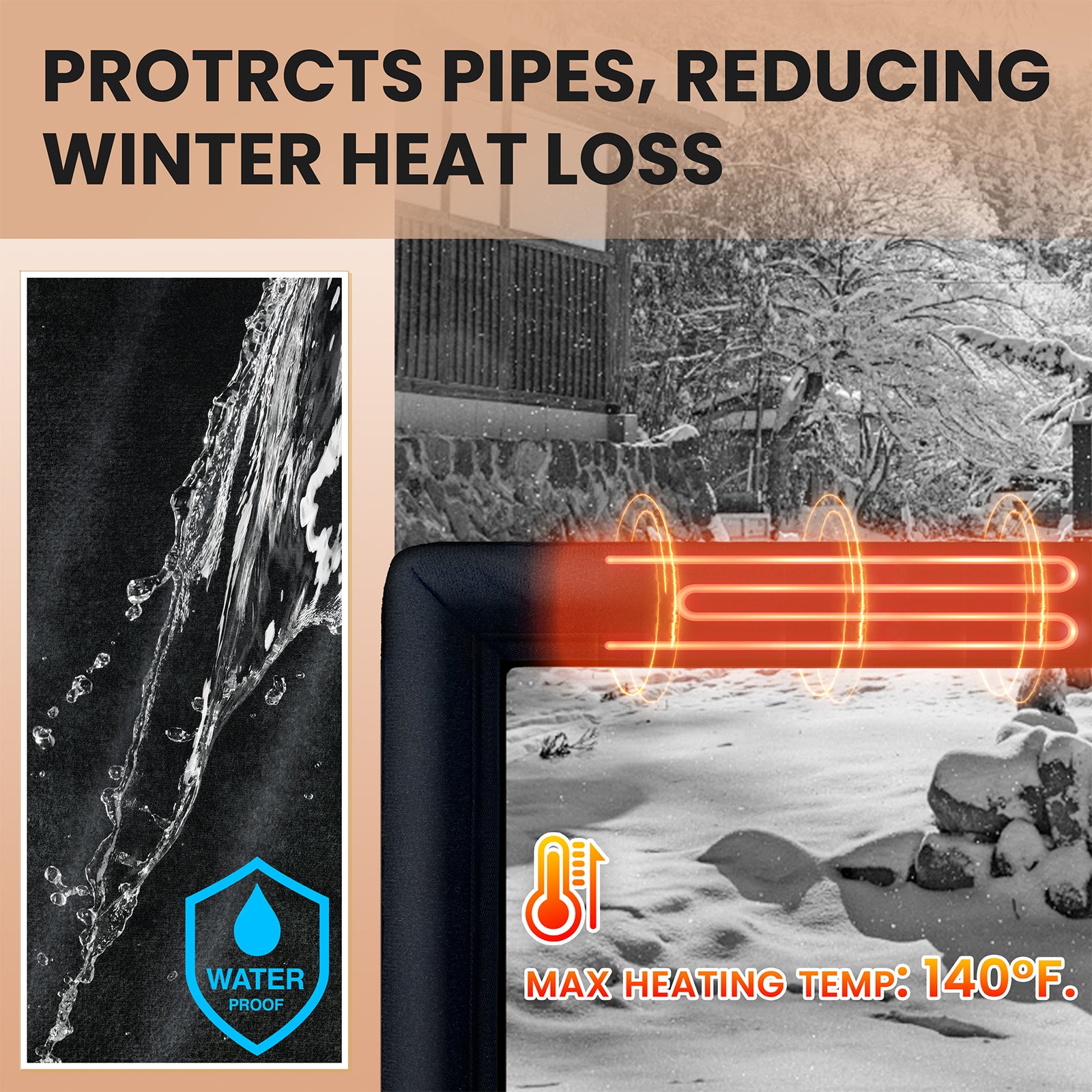 YeloDeer Aluminum Foil Water Heat Trace Blanket, 14W/ft, for Pipe Freeze Protection and Hydrant Insulation