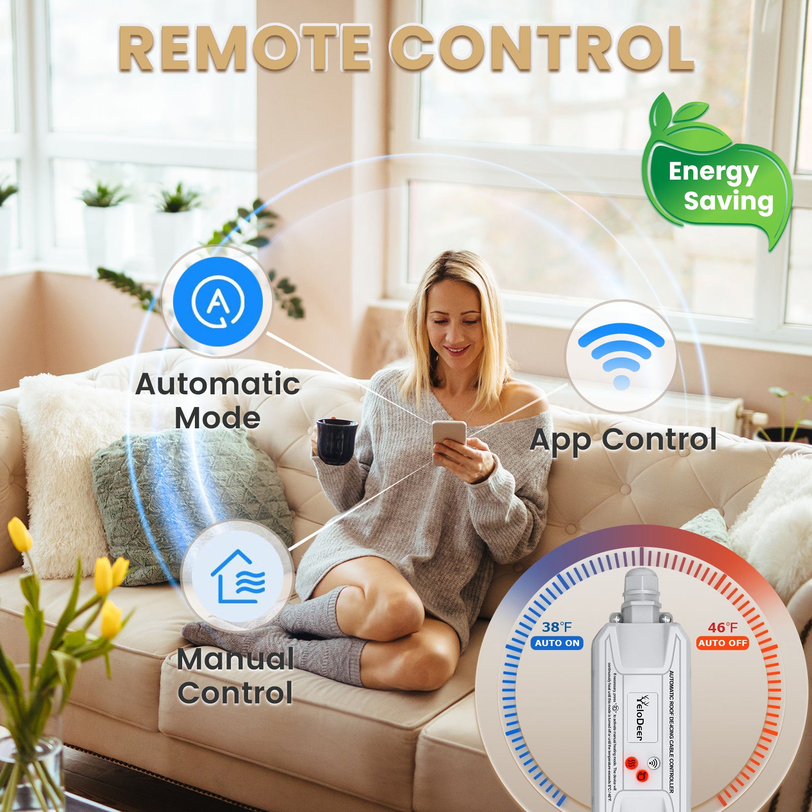 YeloDeer Roof De-icing Cable Controller, Automatic On/Off with Temperature & Moisture Sensors, Energy-Saving Design