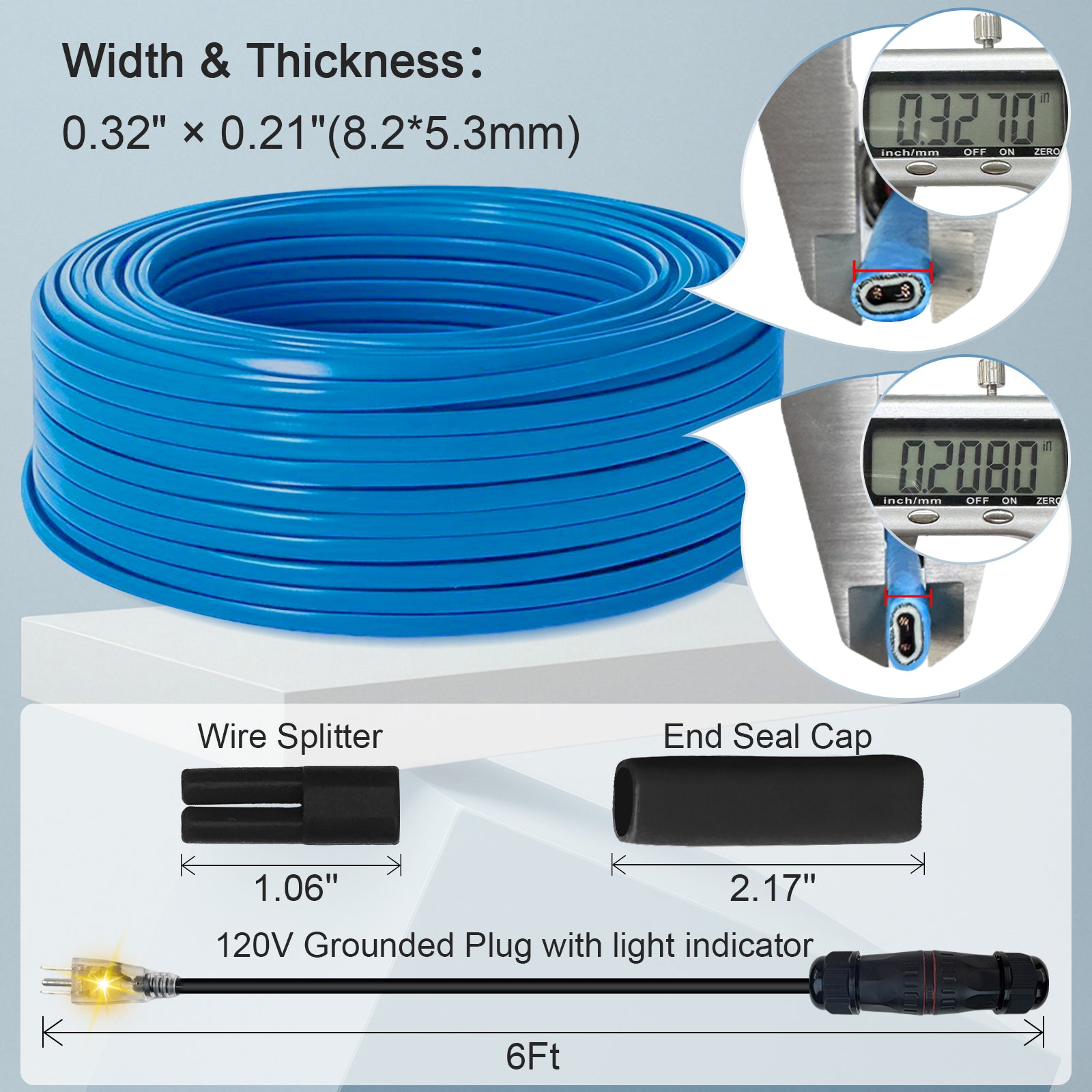 YeloDeer Cut to length Self-Regulating Heat Tape, Water Pipe Freeze Protection Kit, with 120V Plug, Wire Splitter & End Cap, for Metal/Plastic Pipes