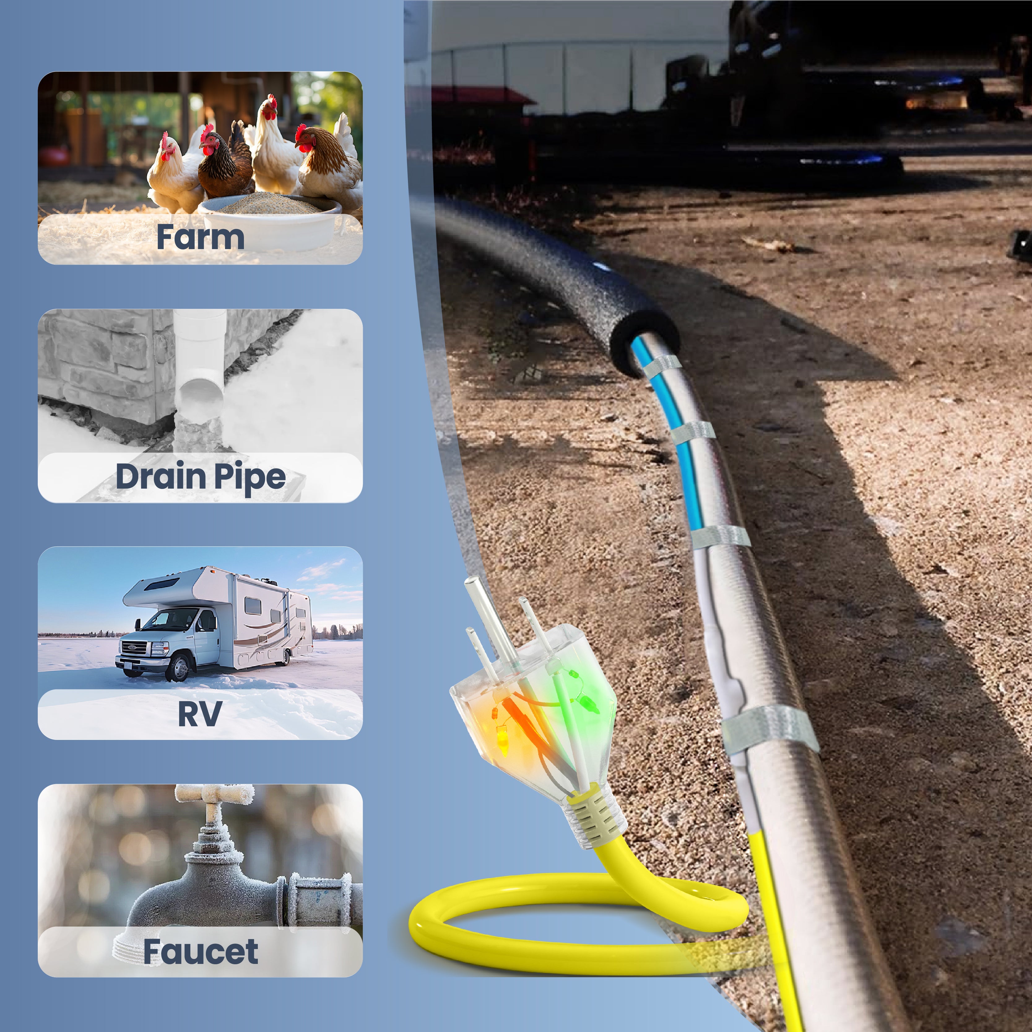 YeloDeer Upgraded Heat Tape for Water Pipes, Dual-Indicators, Self-Regulating, with End Seals, for Metal and Plastic Pipes