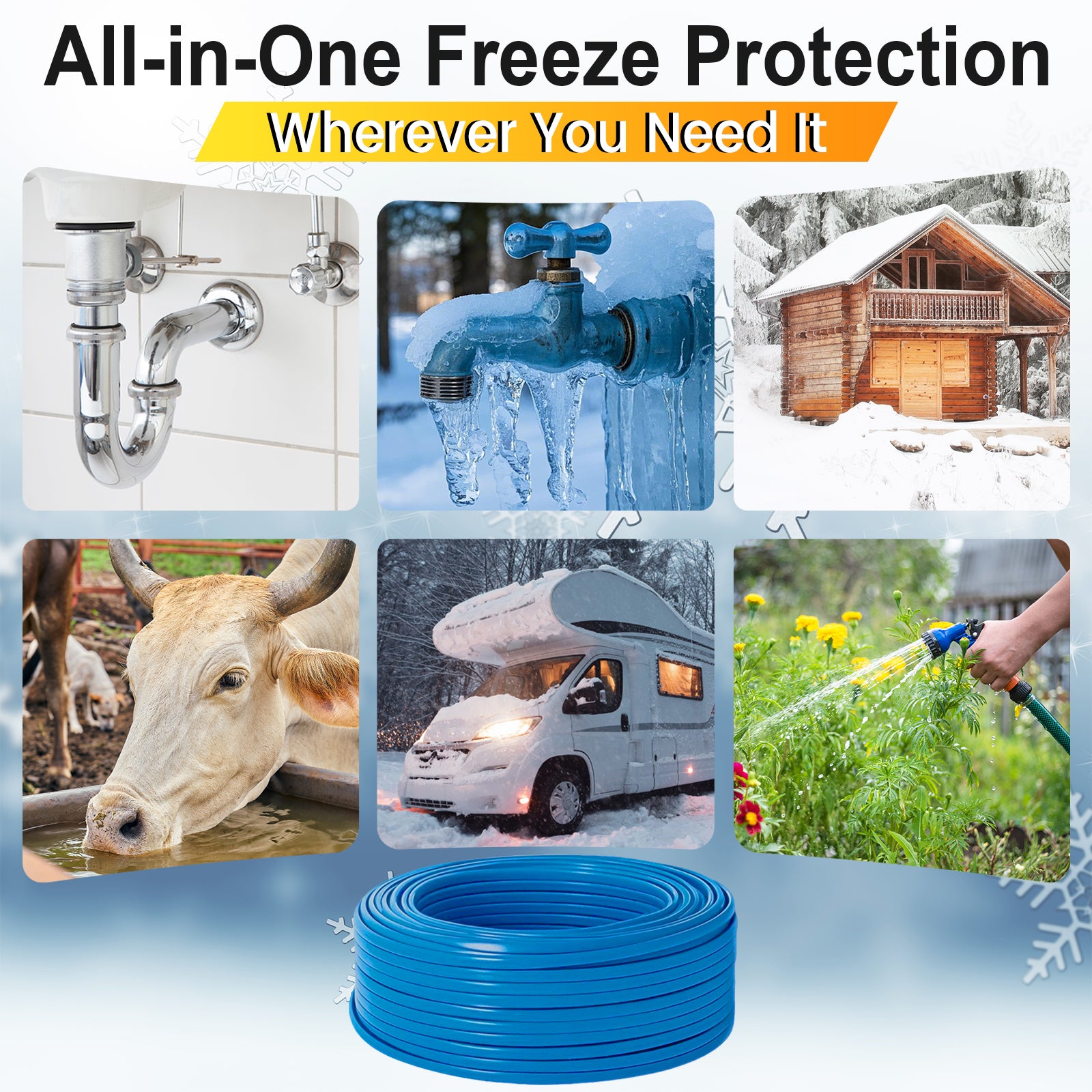 YeloDeer Cut to length Self-Regulating Heat Tape, Water Pipe Freeze Protection Kit, with 120V Plug, Wire Splitter & End Cap, for Metal/Plastic Pipes