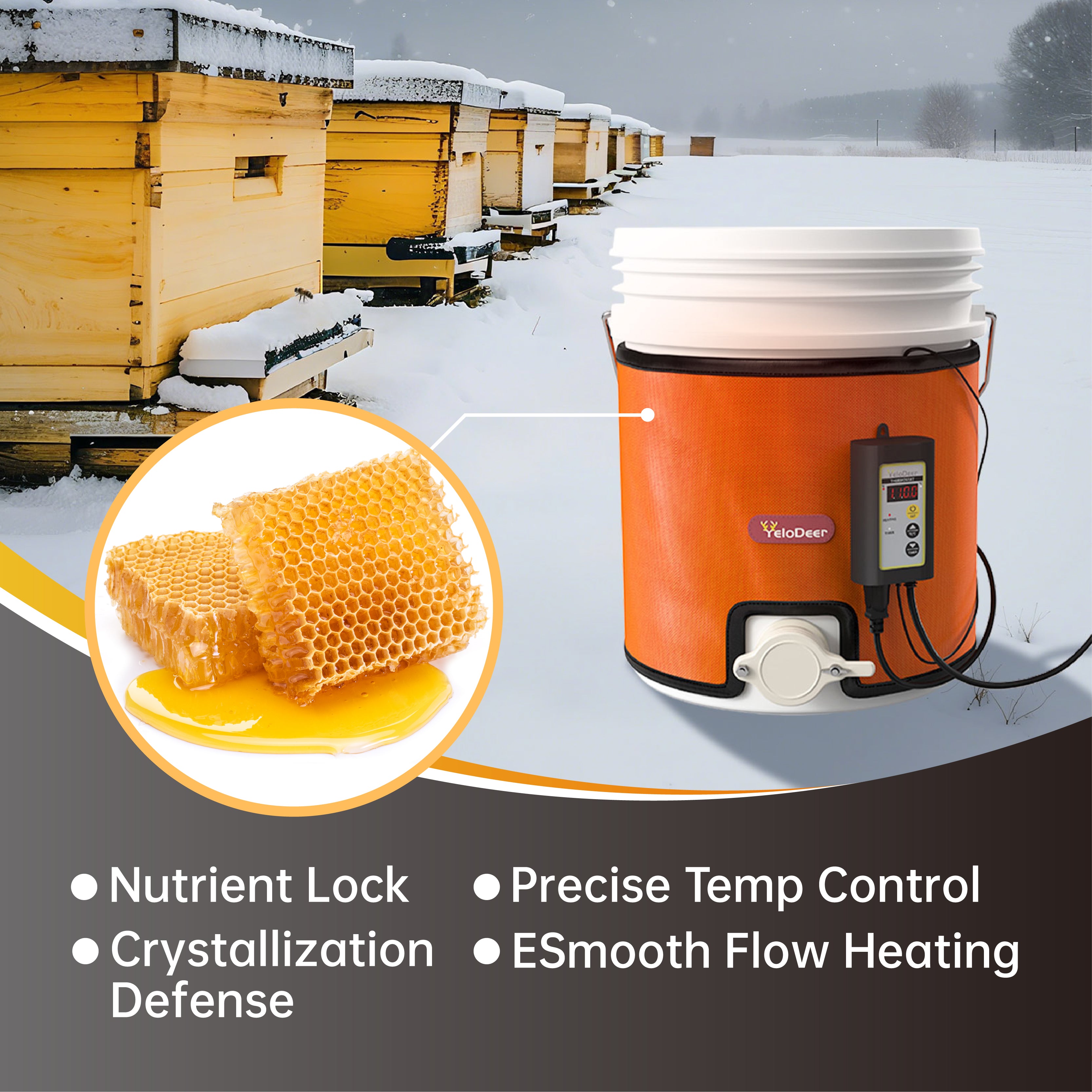 YeloDeer Bee Blanket Honey Heater, Digital Display with Timer, Adjustable Temperature Control, Fits 5 Gallon Bucket