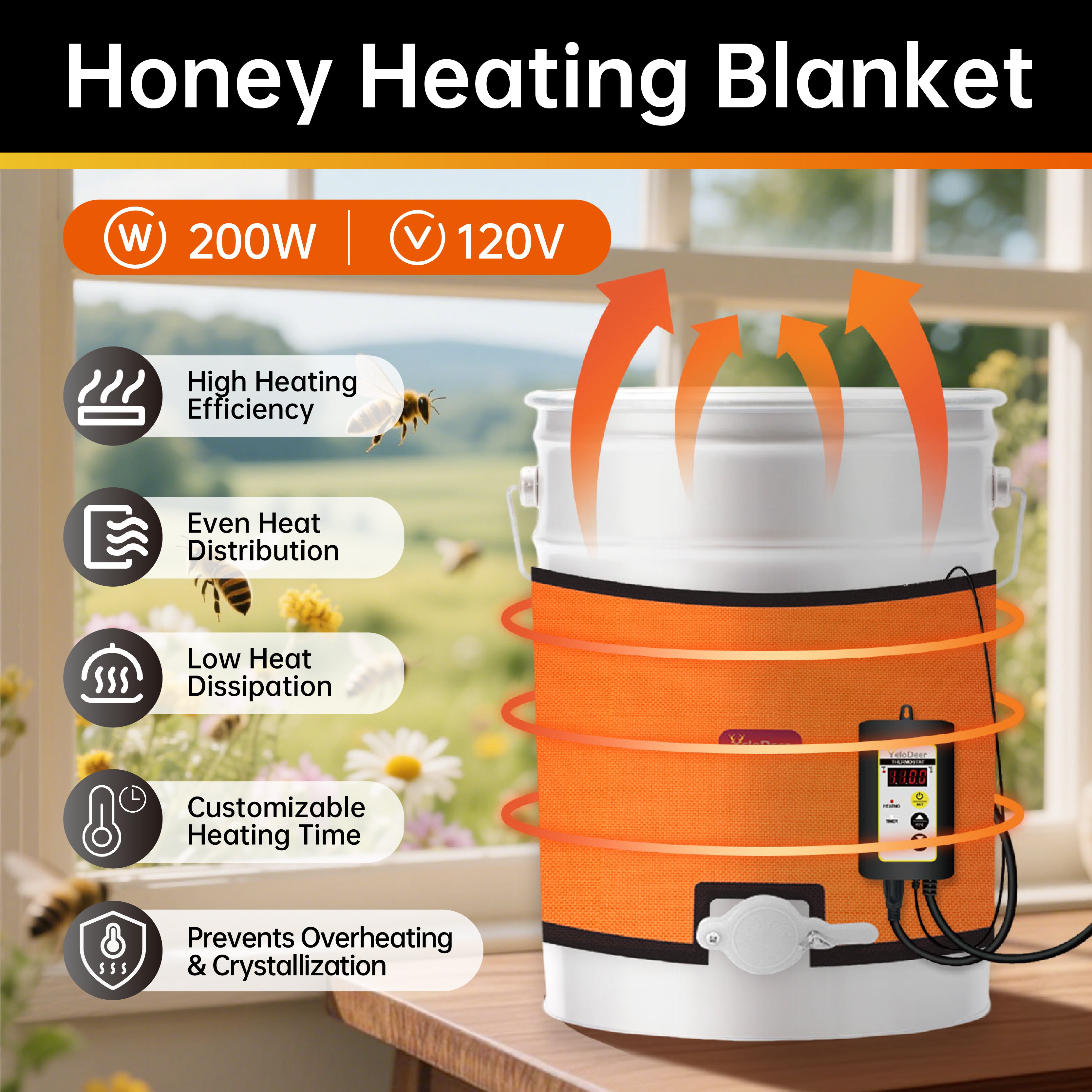 YeloDeer Bee Blanket Honey Heater, Digital Display with Timer, Adjustable Temperature Control, Fits 5 Gallon Bucket