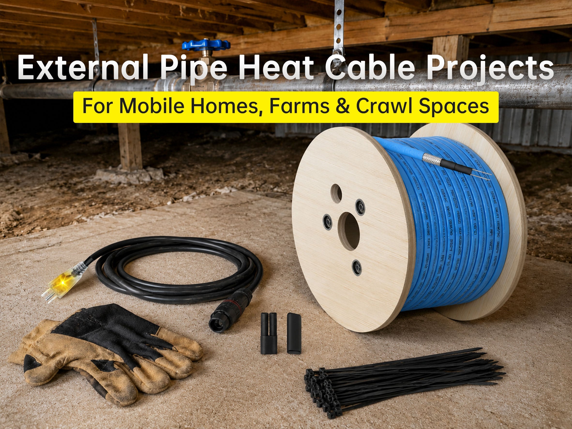 External Pipe Heating Cable for Mobile Homes, Farms, and Crawl Spaces