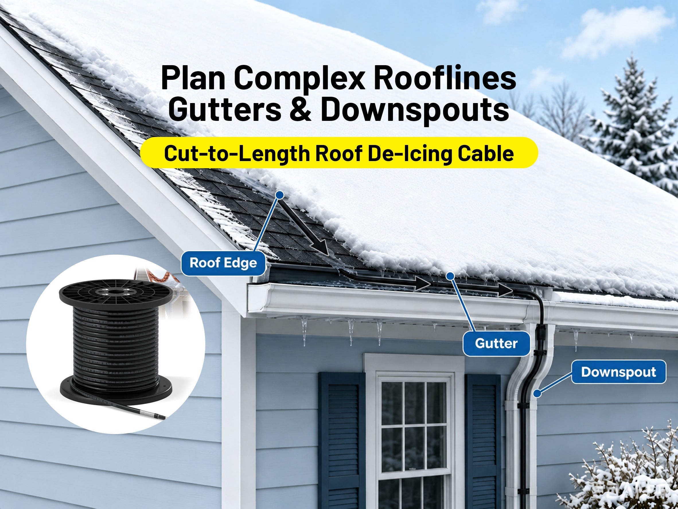 Cut-to-Length Roof De-Icing Cable for Complex Rooflines