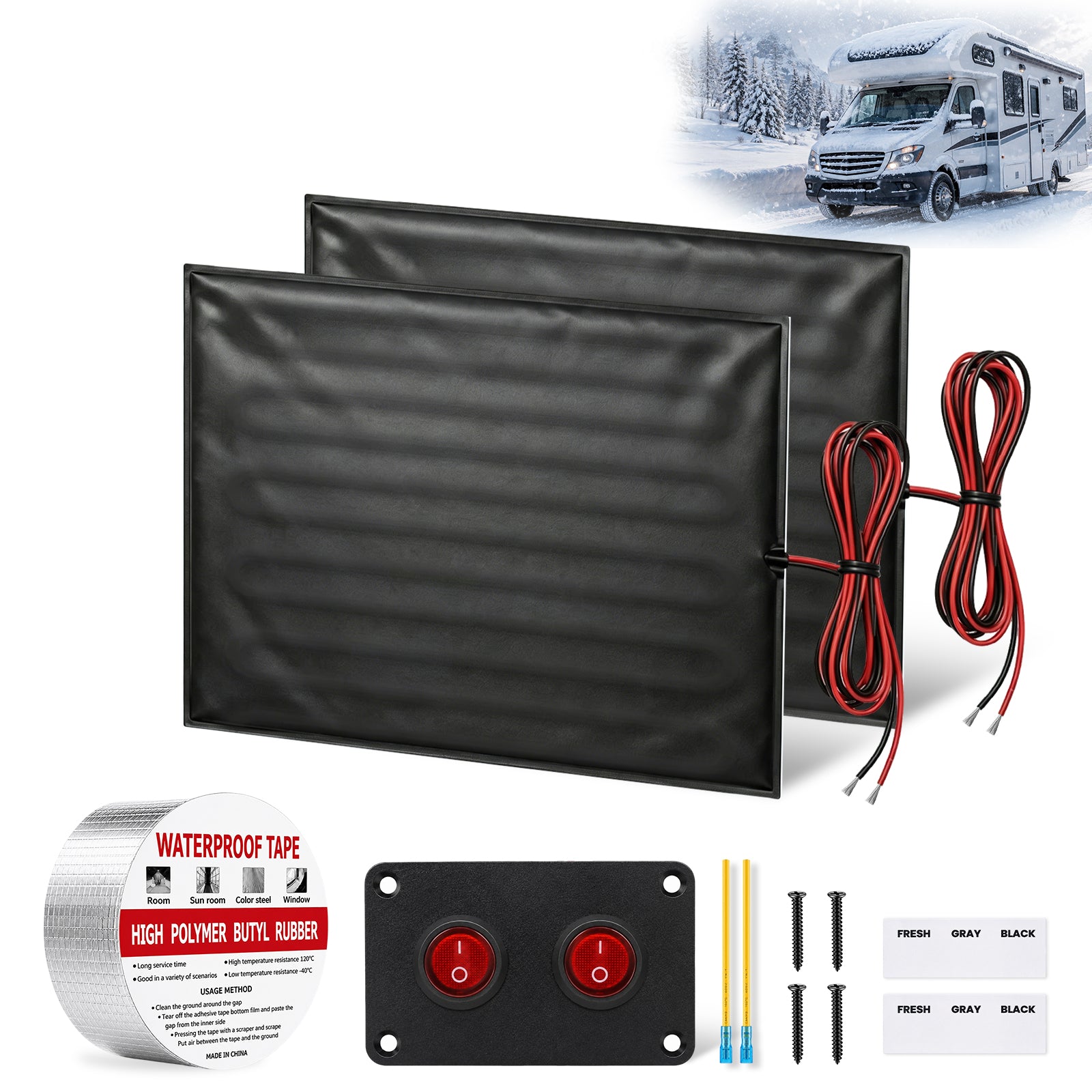 12V RV Tank Heater Pad with Switch for Cold-Weather Freeze Protection