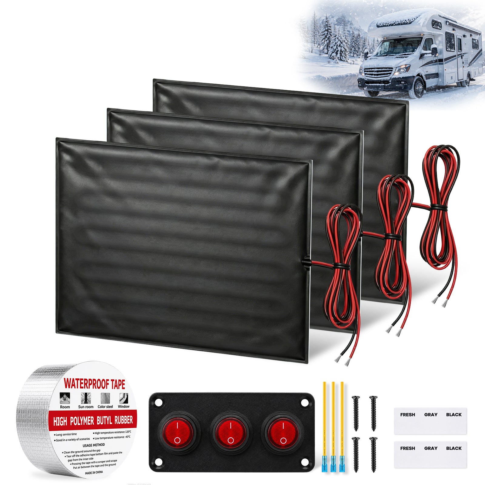 12V RV Tank Heater Pad with Switch for Cold-Weather Freeze Protection
