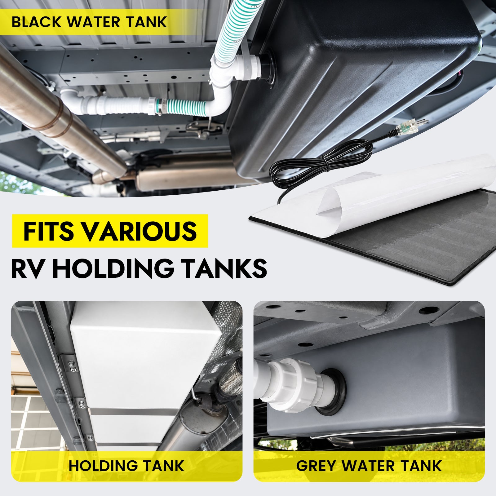 120V Plug-In RV Tank Heater Pad for Fresh, Gray & Black Tanks