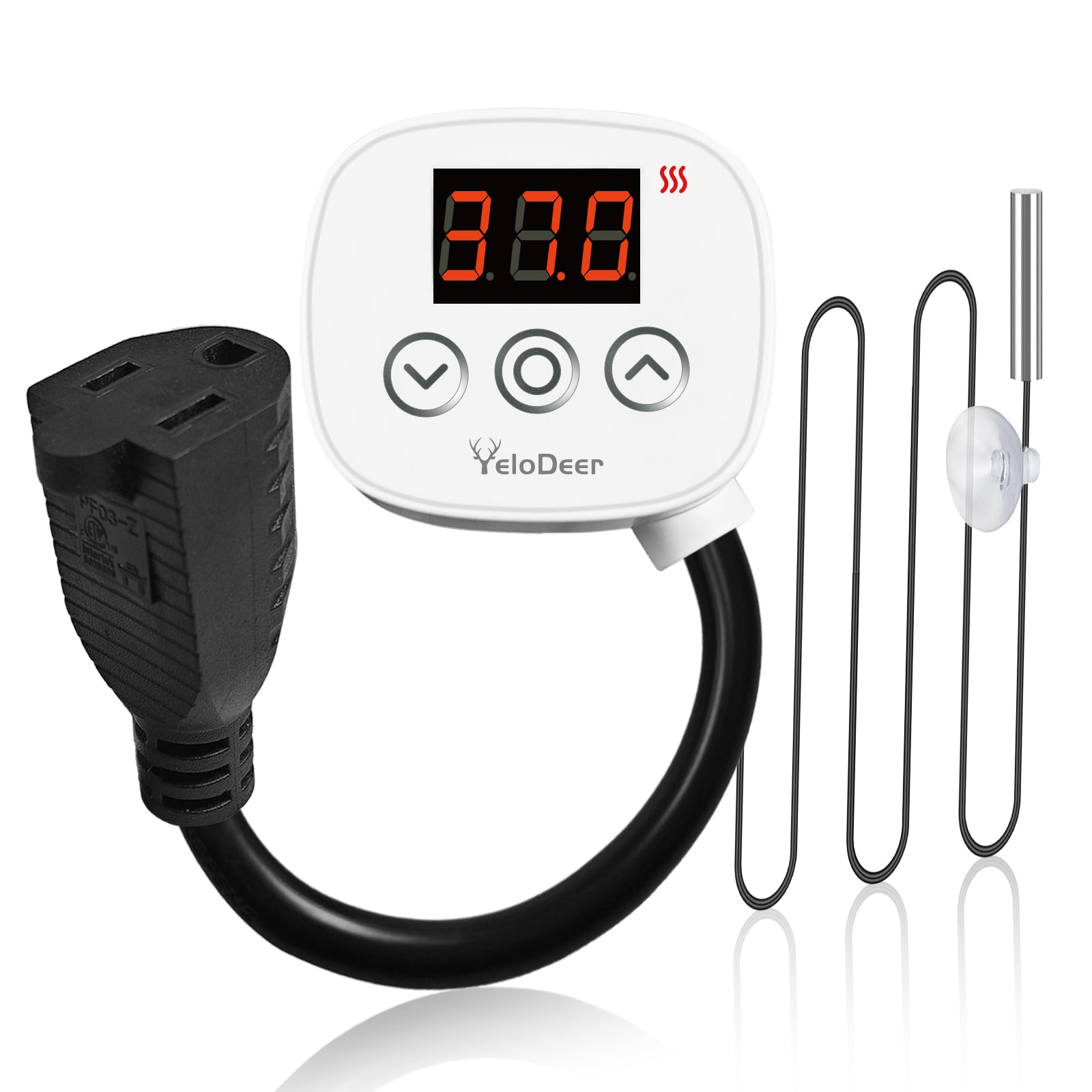 YeloDeer Digital Thermostat, Plug-In Temperature Controlled Outlet, with Timer & 6.6ft Sensor Probe, Precise Temp Control for Reptile Greenhouse Pipe