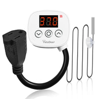 YeloDeer Digital Thermostat, Plug-In Temperature Controlled Outlet, with Timer & 6.6ft Sensor Probe, Precise Temp Control for Reptile Greenhouse Pipe