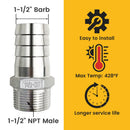 Stainless Steel Hose Barb Adapter (with Hose Clamp) | YeloDeer