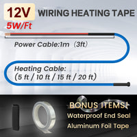 12V Self-Regulating Heating Cable, for RV Freeze Protection 5W/ft, with Waterproof End Seal Kit & Aluminum Foil Tape