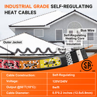 YeloDeer Cut to Length Roof Deicing Cable, Gutter & Pipe Heater Cable, CSA Certified Self Regulating Heat Tape, 8W/ft