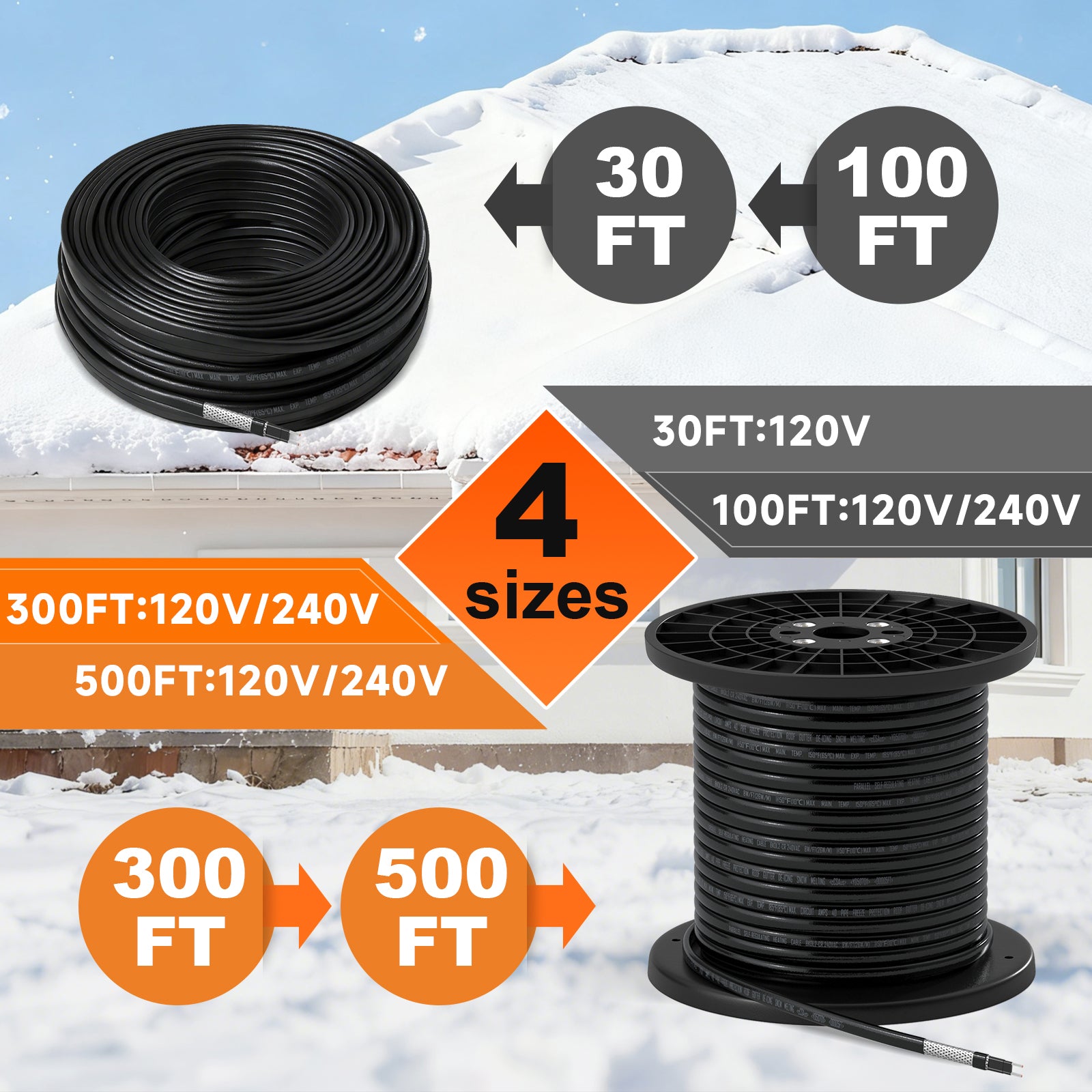 YeloDeer Bulk Heating Cable Roll, Cut to Length Self-Regulating Heat Tape for Roof de-icing and Pipe Heating