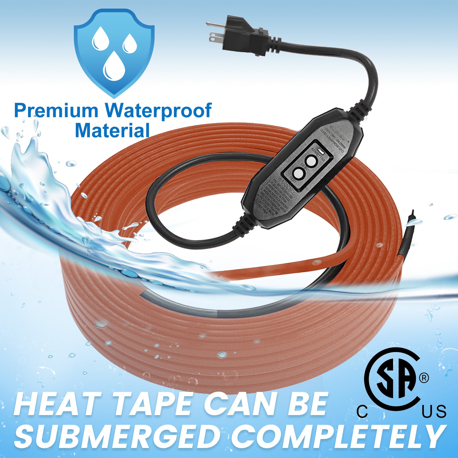 YeloDeer Heavy-Duty In Pipe Heating Cable for Sewer Systems, Self-Regulating with GFCI, Wastewater Pipe Heater, 5W/Ft 120V