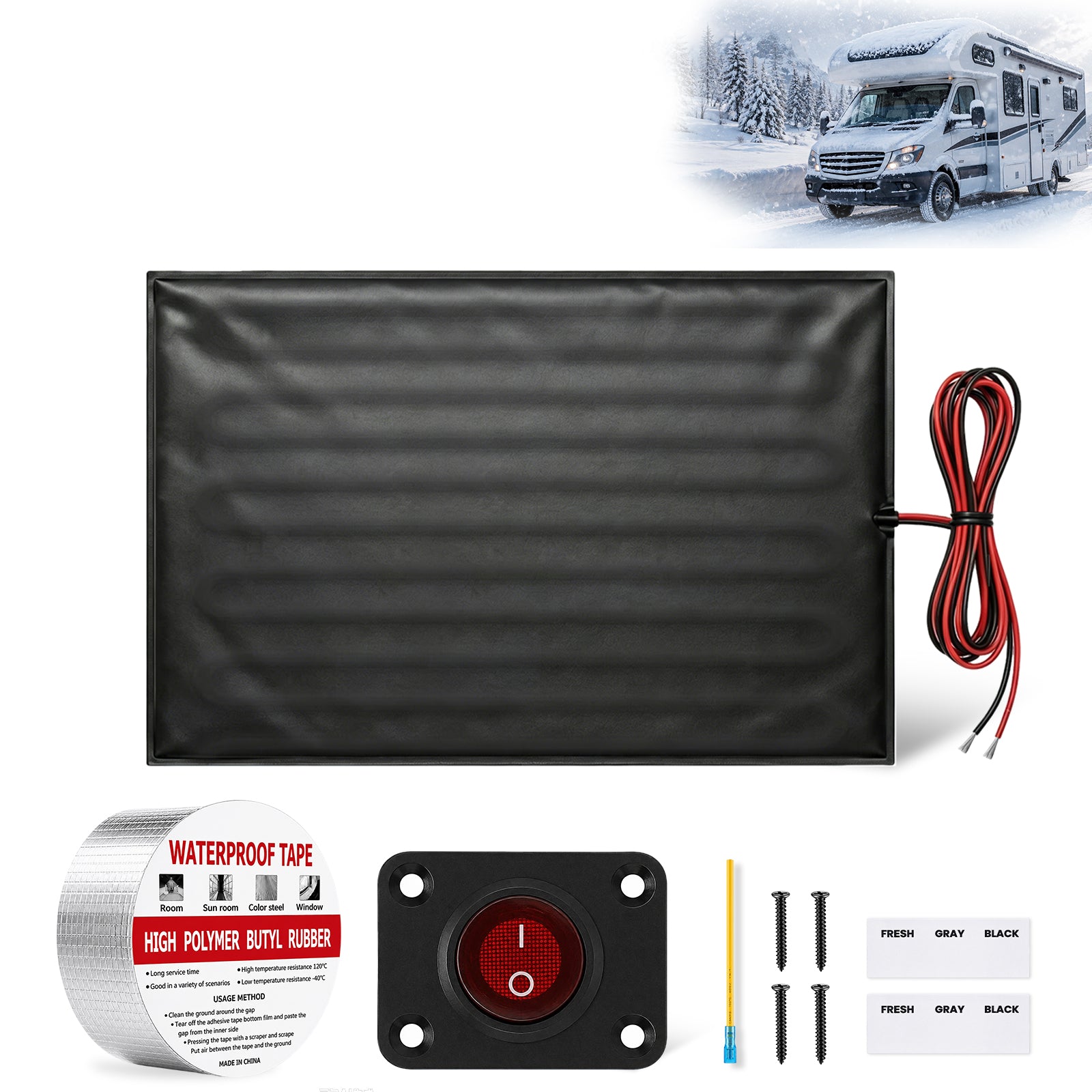 12V RV Tank Heater Pad with Switch for Cold-Weather Freeze Protection