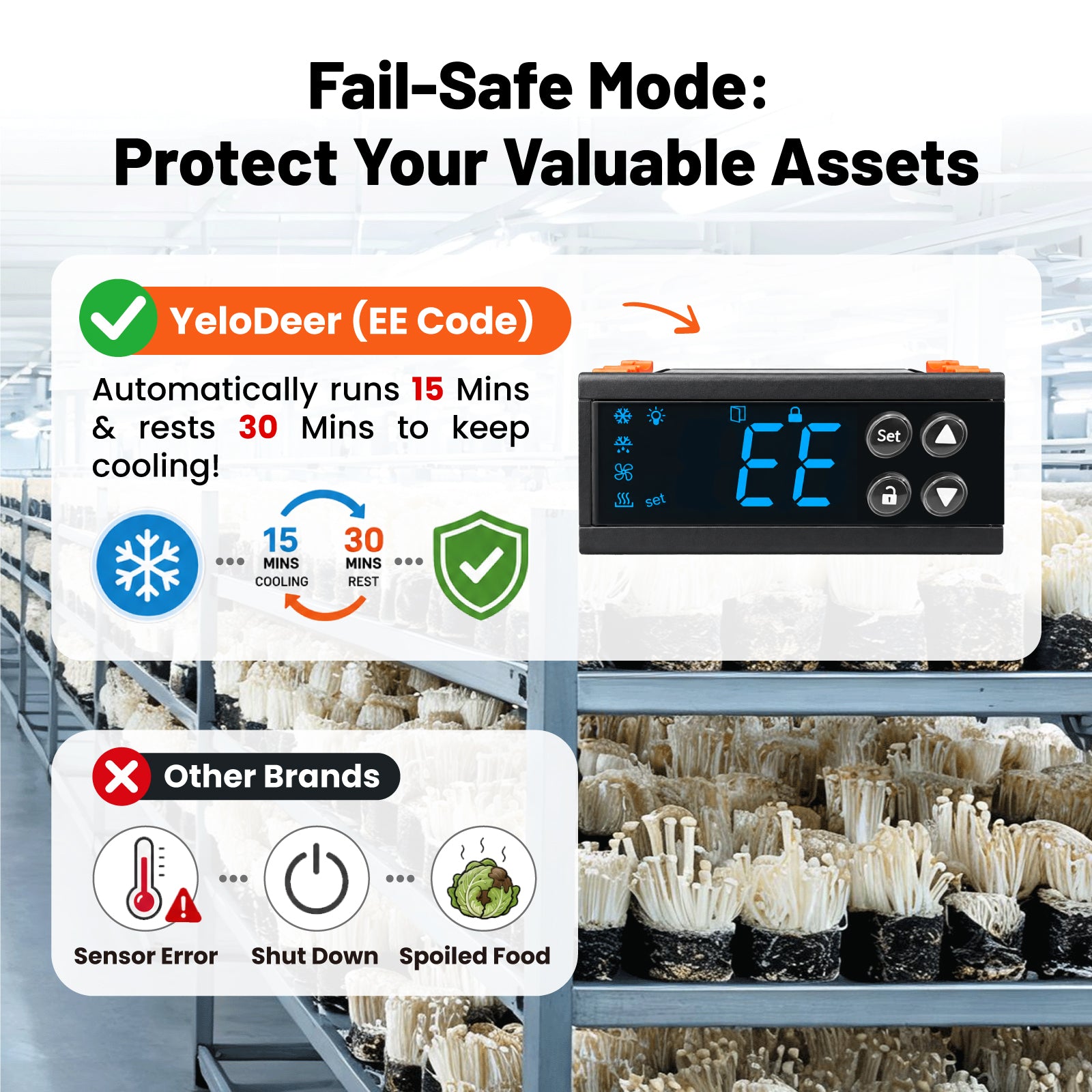 12V DC Refrigeration Temperature Controller with Auto Defrost & Compressor Delay | YeloDeer