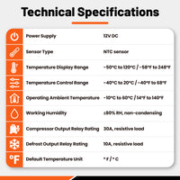 12V DC Refrigeration Temperature Controller with Auto Defrost & Compressor Delay | YeloDeer