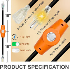 120V Thermostat Extension Cord for Outdoor Freeze Protection