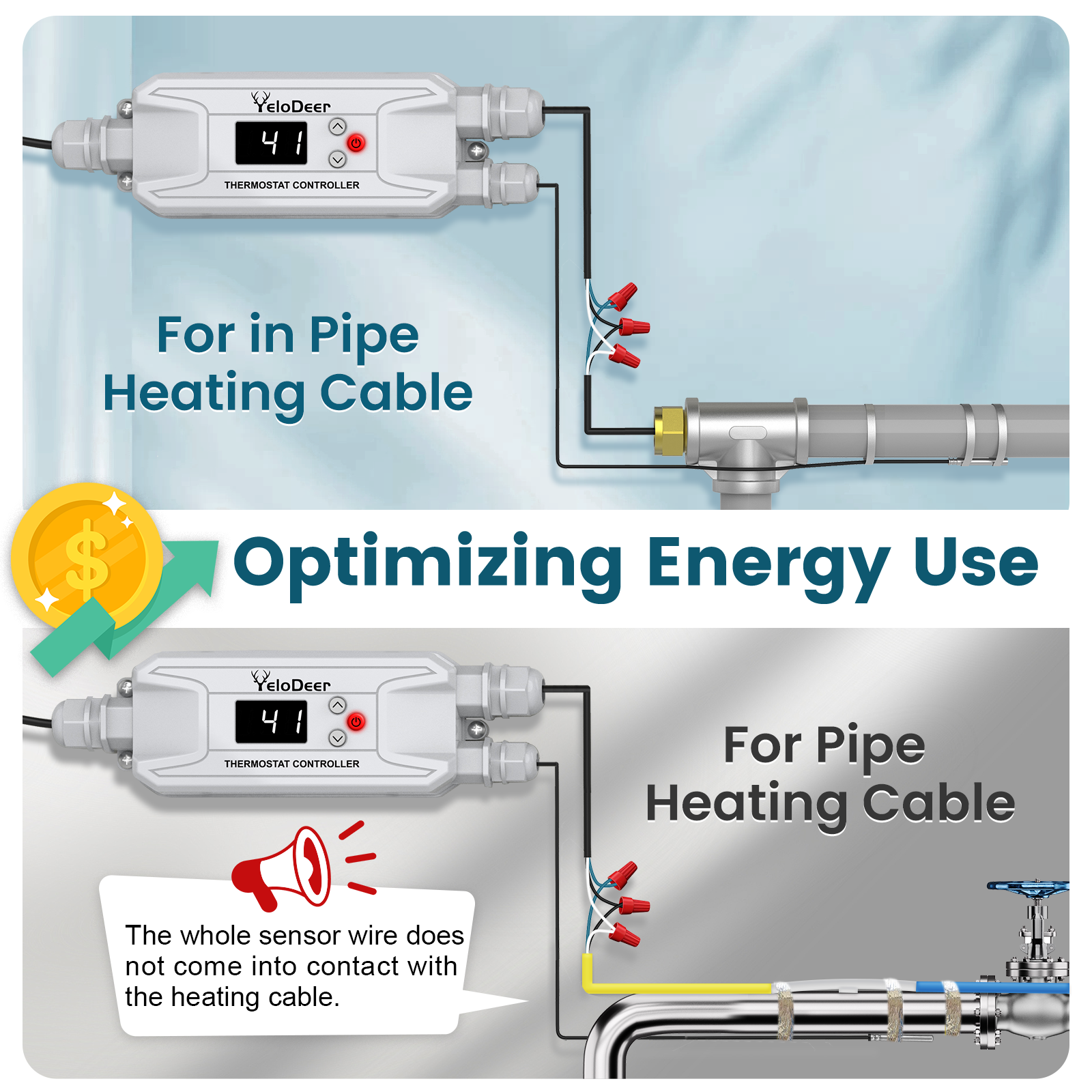 Heat Tape Thermostat Controller for Pipe Freeze Protection