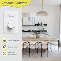 YeloDeer Manual Electric Baseboard Heater Thermostat for Home