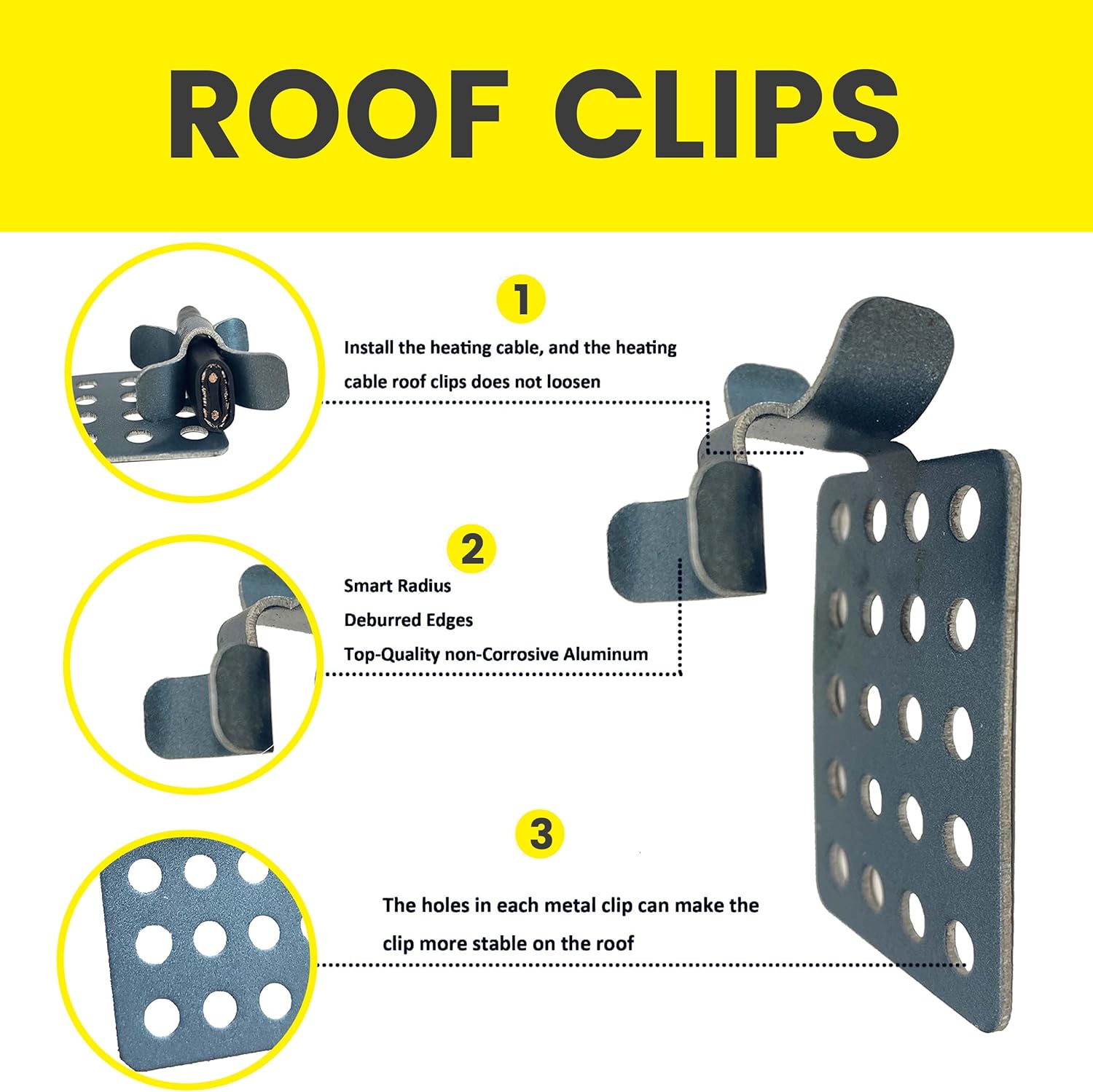 YeloDeer Roof Clips, for Roof De-Icing Heating Cable, Non-Corrosive Aluminum