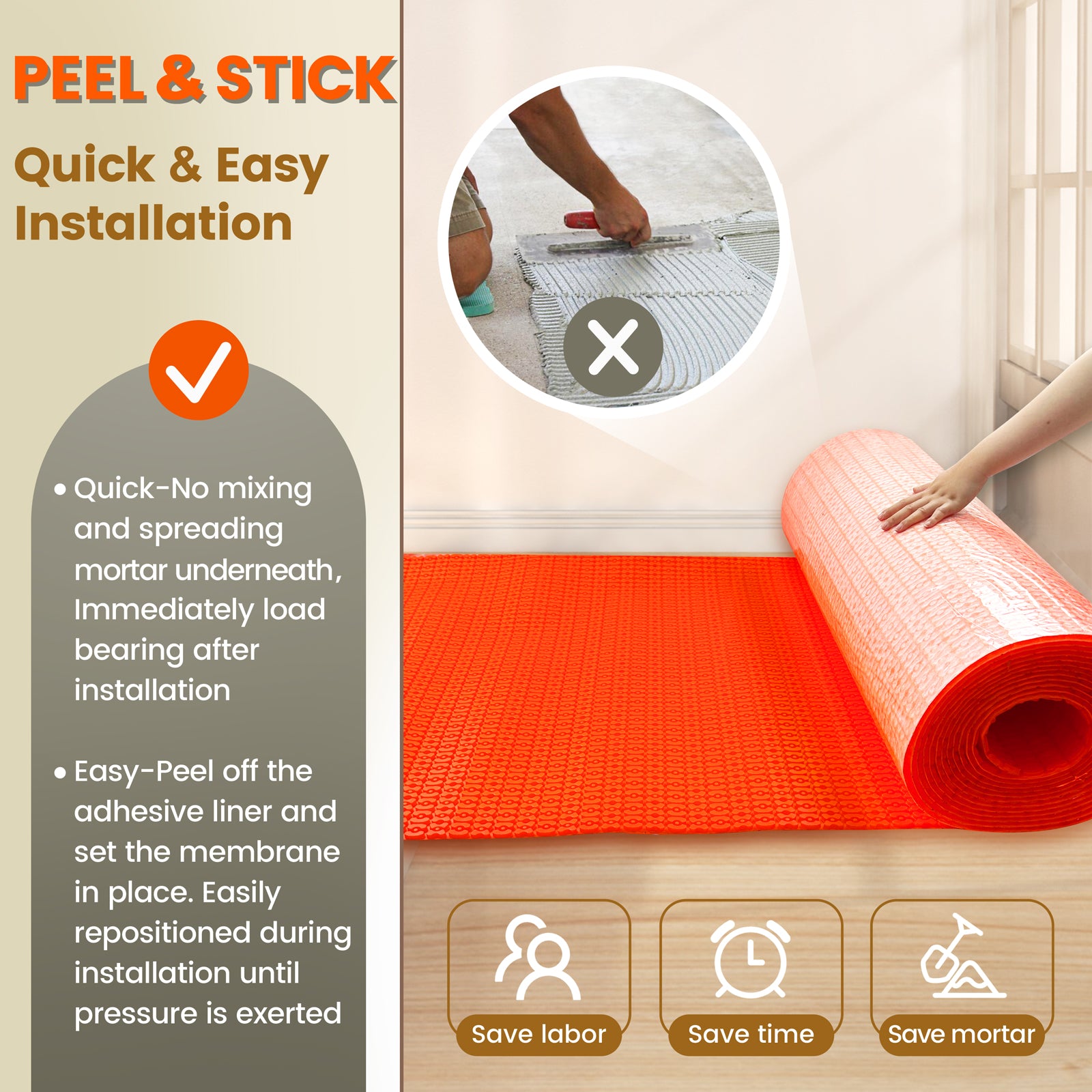 YeloDeer Heating Cable Uncoupling Membrane, Self-Adhesive Peel and Stick, Waterproofing and Crack Prevention