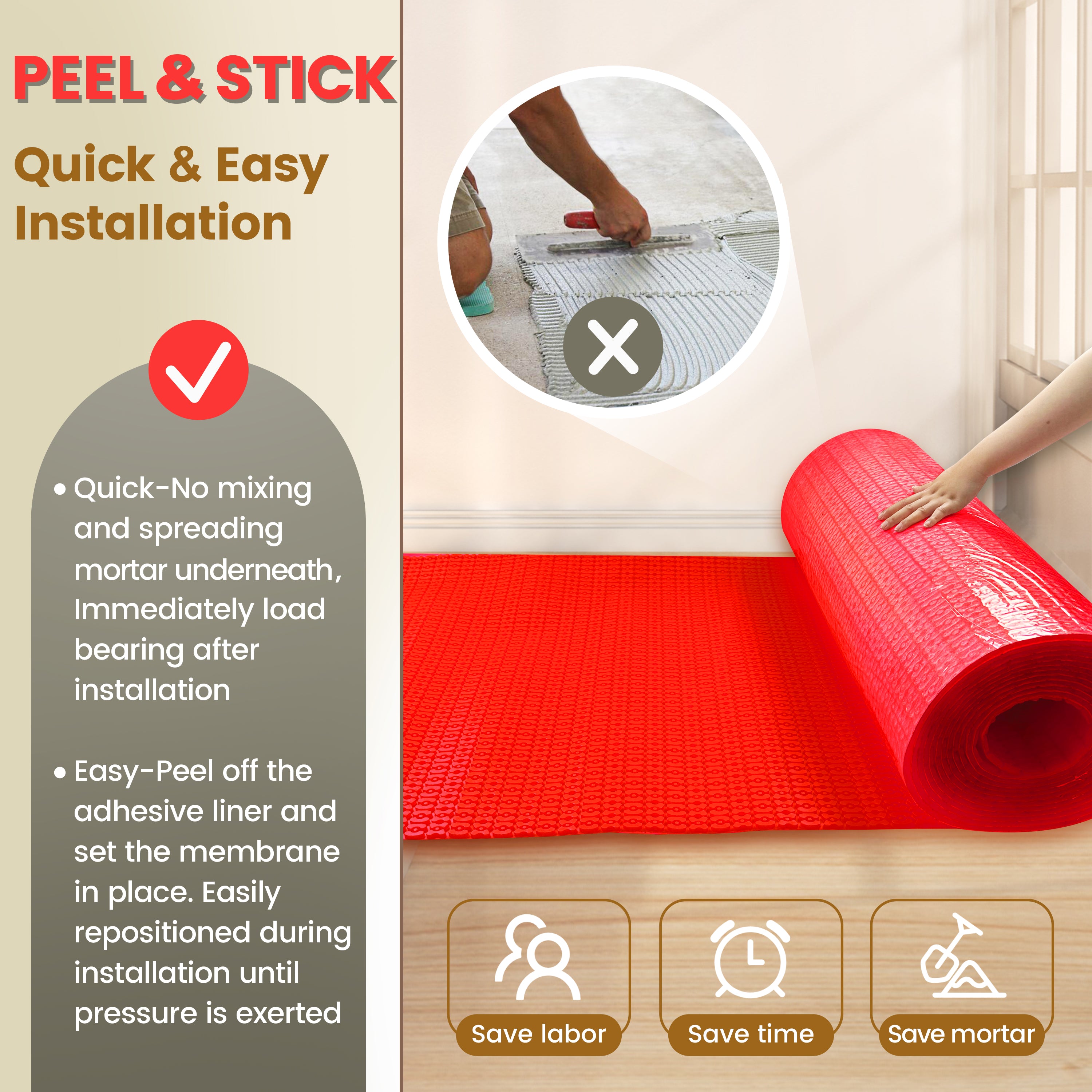 YeloDeer Heating Cable Uncoupling Membrane, Self-Adhesive Peel and Stick, Waterproofing and Crack Prevention