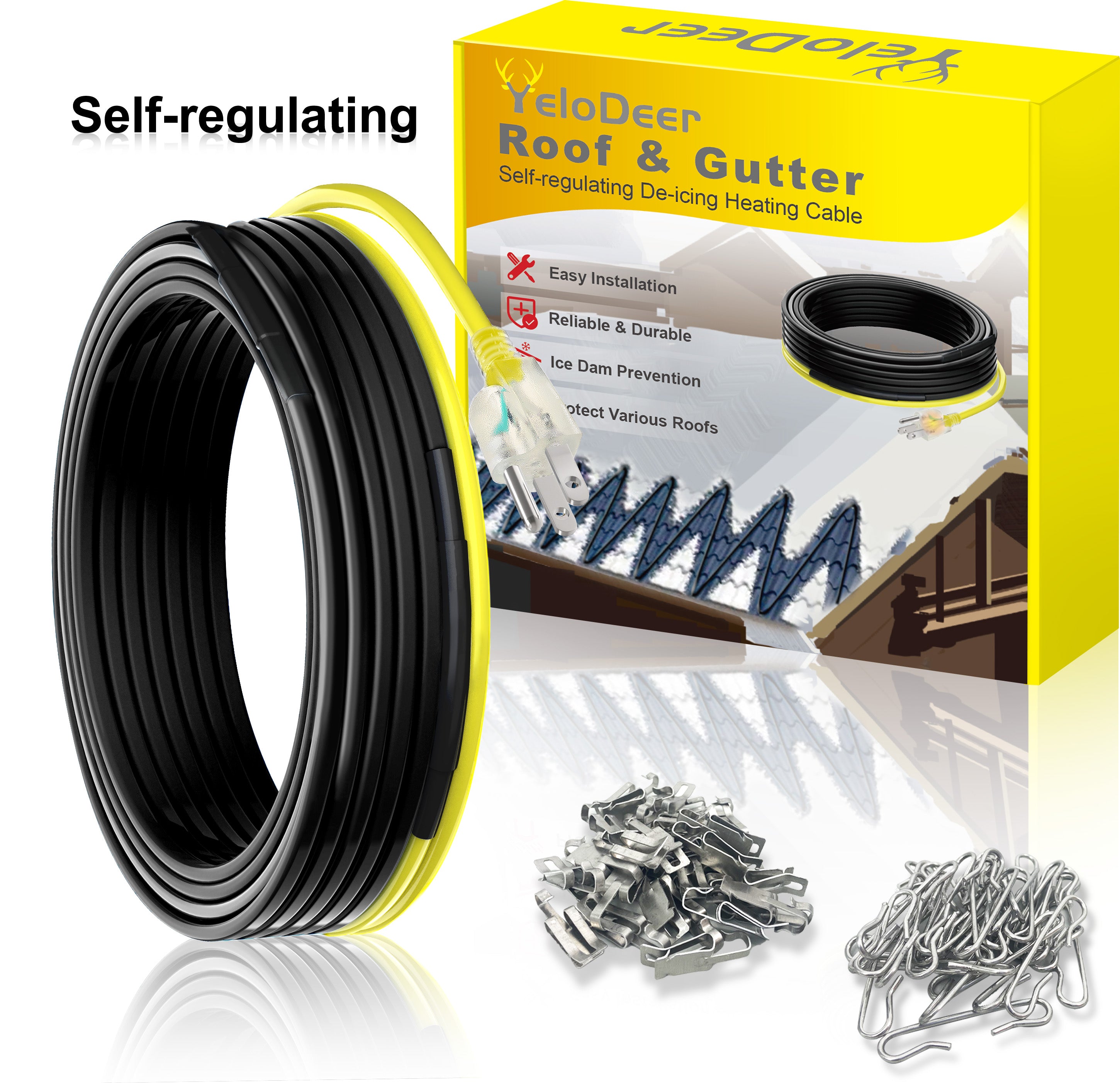 6W/ft Self-Regulating Gutter Heat Trace Cable (6ft Cord) | YeloDeer