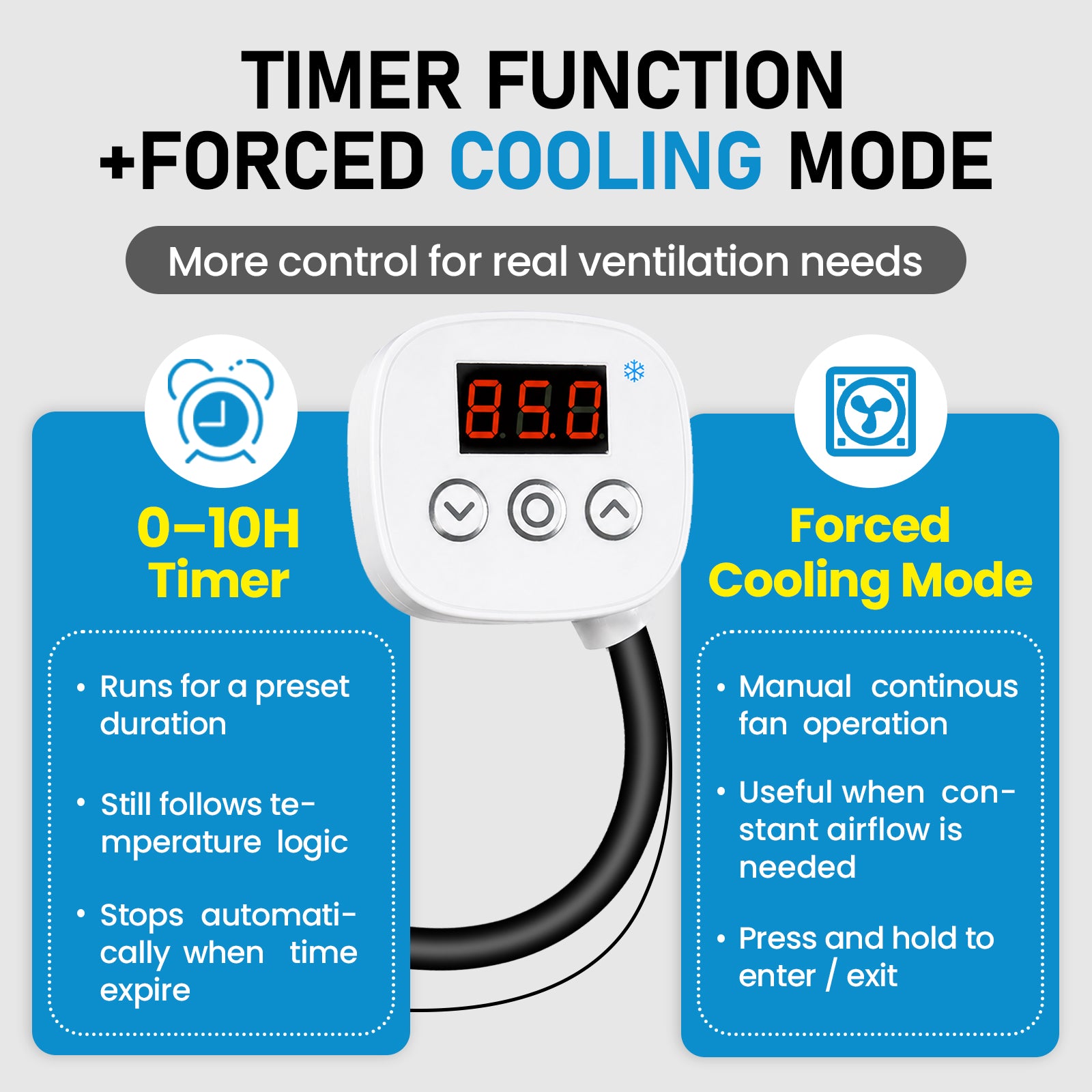 Digital Cooling Thermostat Outlet with 10H Timer (Plug-In Fan Controller) | YeloDeer