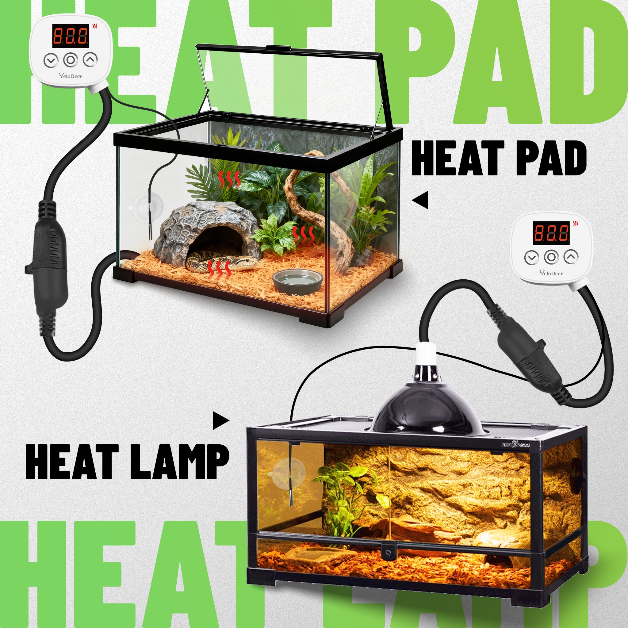 YeloDeer Digital Thermostat, Plug-In Temperature Controlled Outlet, with Timer & 6.6ft Sensor Probe, Precise Temp Control for Reptile Greenhouse Pipe