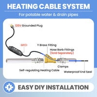 YeloDeer In Line Pipe Heating Cable with Y-Fitting, Self-Regulating Heat Cable for Drinking Water, with GFCI, 3W/Ft 120V