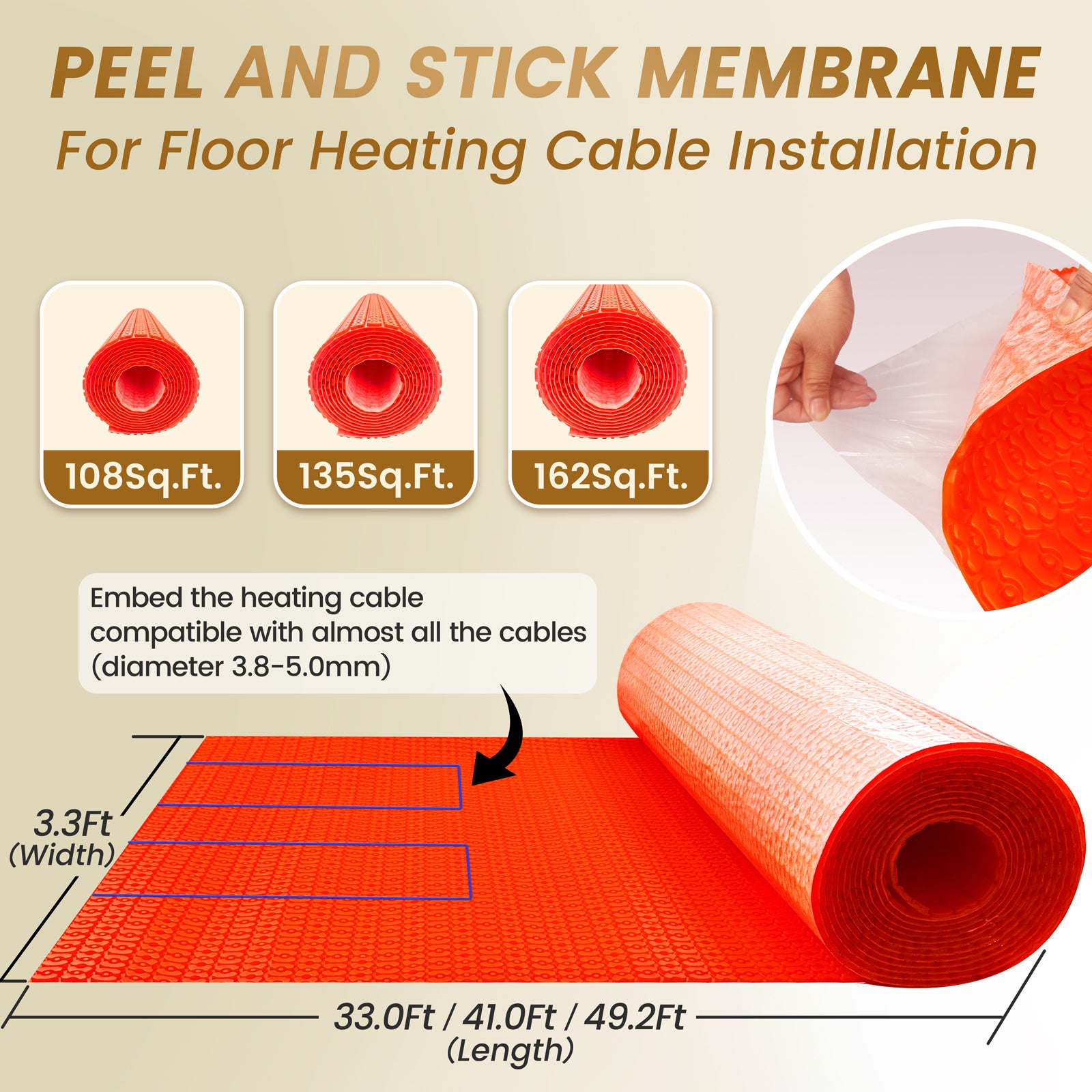 YeloDeer Heating Cable Uncoupling Membrane, Self-Adhesive Peel and Stick, Waterproofing and Crack Prevention