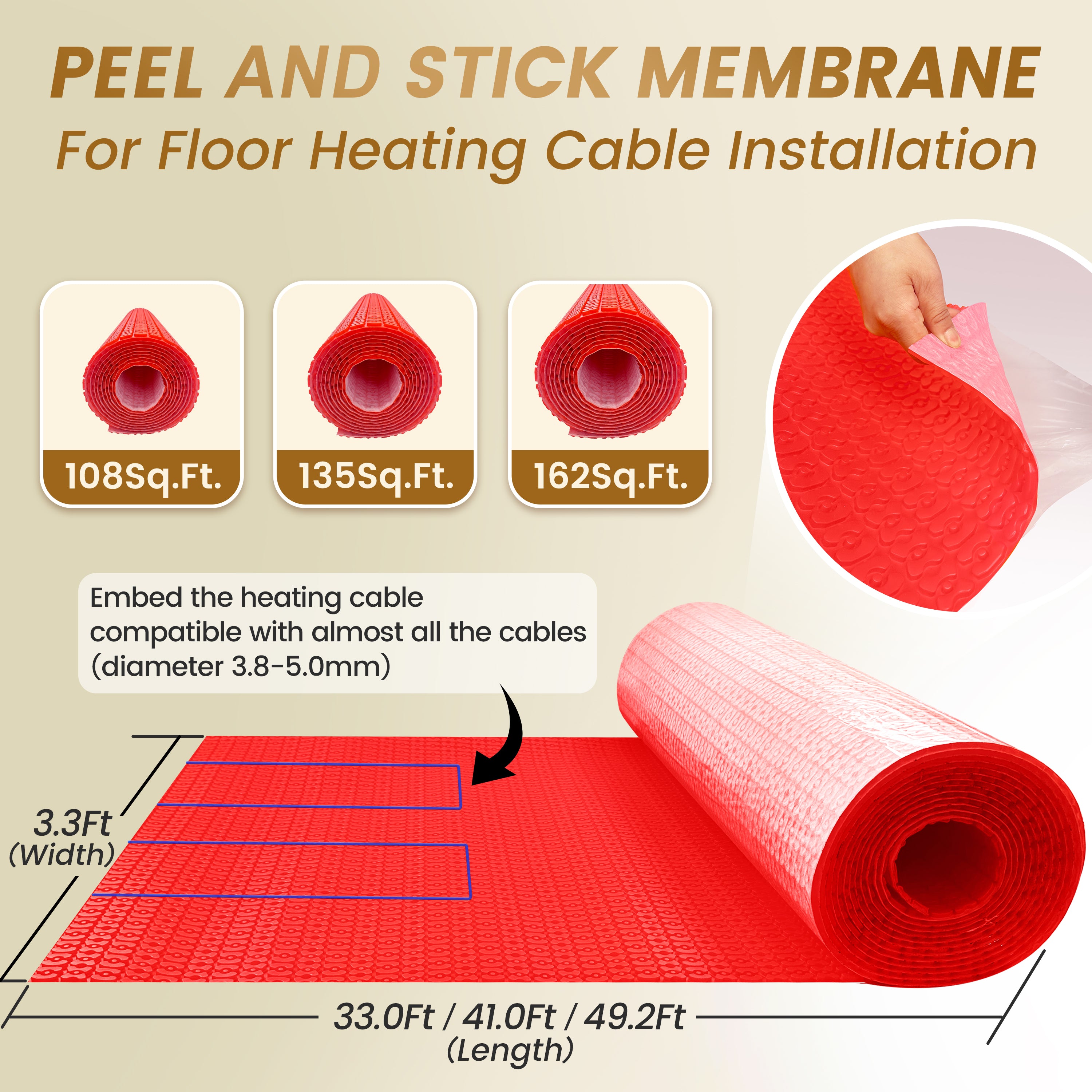 YeloDeer Heating Cable Uncoupling Membrane, Self-Adhesive Peel and Stick, Waterproofing and Crack Prevention