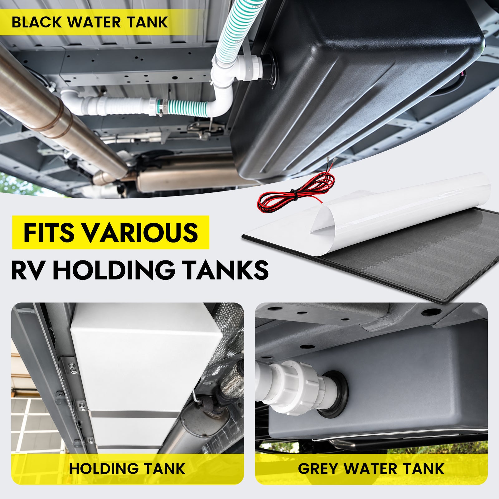12V RV Tank Heater Pad with Switch for Cold-Weather Freeze Protection