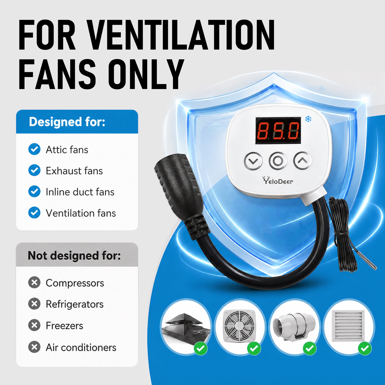 Digital Cooling Thermostat Outlet with 10H Timer (Plug-In Fan Controller) | YeloDeer