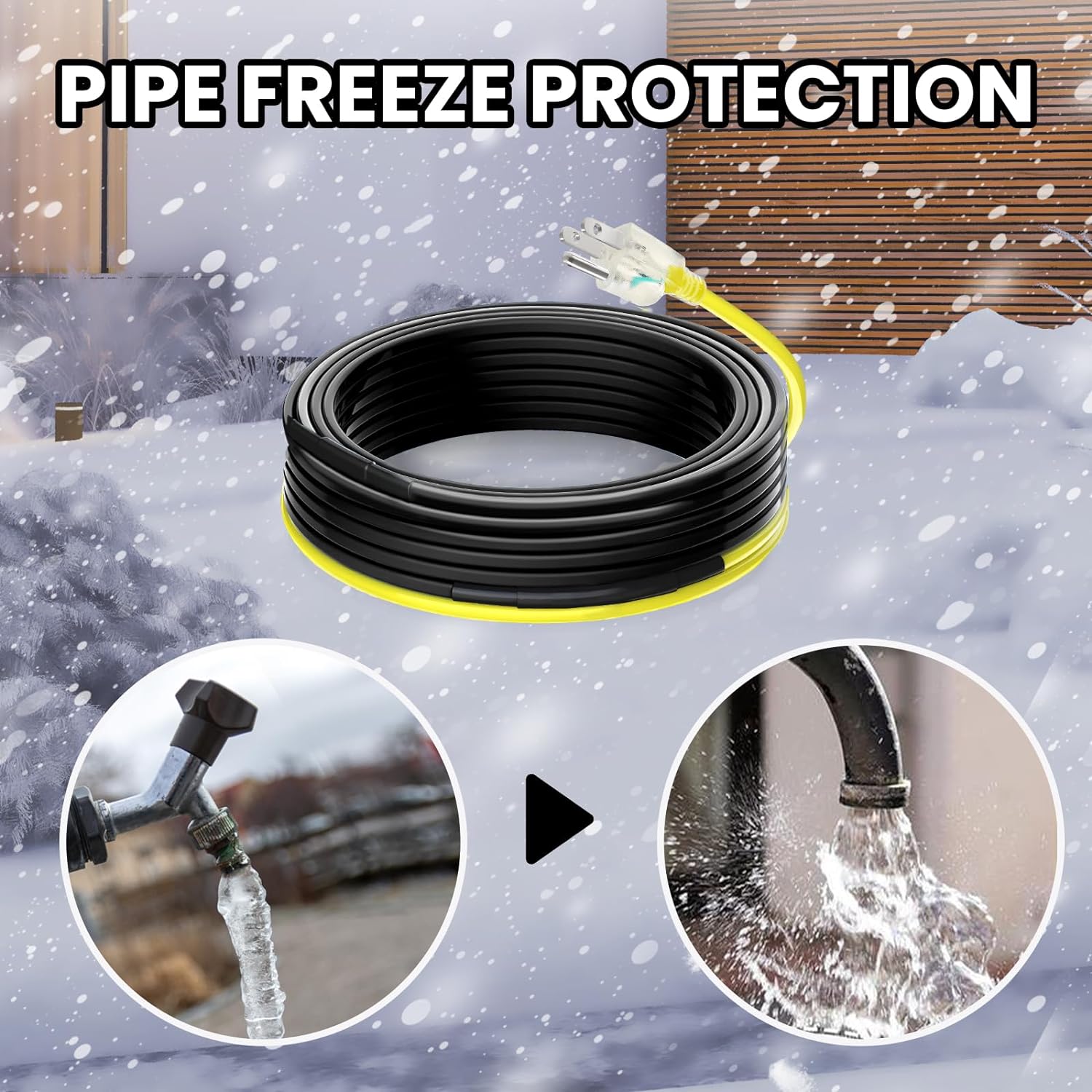 YeloDeer Gutter Heat Trace Cable, Electric Heat Tape with 10ft Power Cold, 7W/Ft