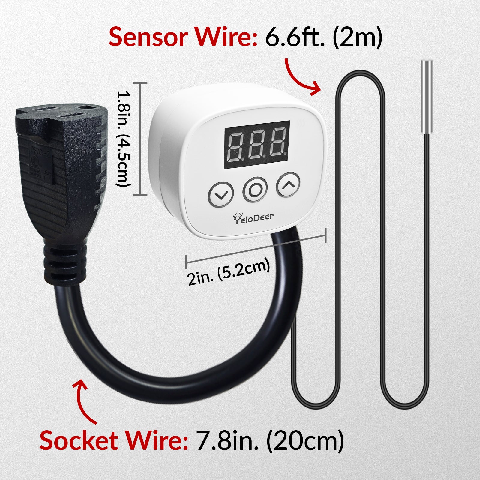 YeloDeer Digital Thermostat, Plug-In Temperature Controlled Outlet, with Timer & 6.6ft Sensor Probe, Precise Temp Control for Reptile Greenhouse Pipe