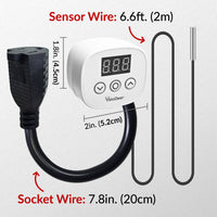 YeloDeer Digital Thermostat, Plug-In Temperature Controlled Outlet, with Timer & 6.6ft Sensor Probe, Precise Temp Control for Reptile Greenhouse Pipe