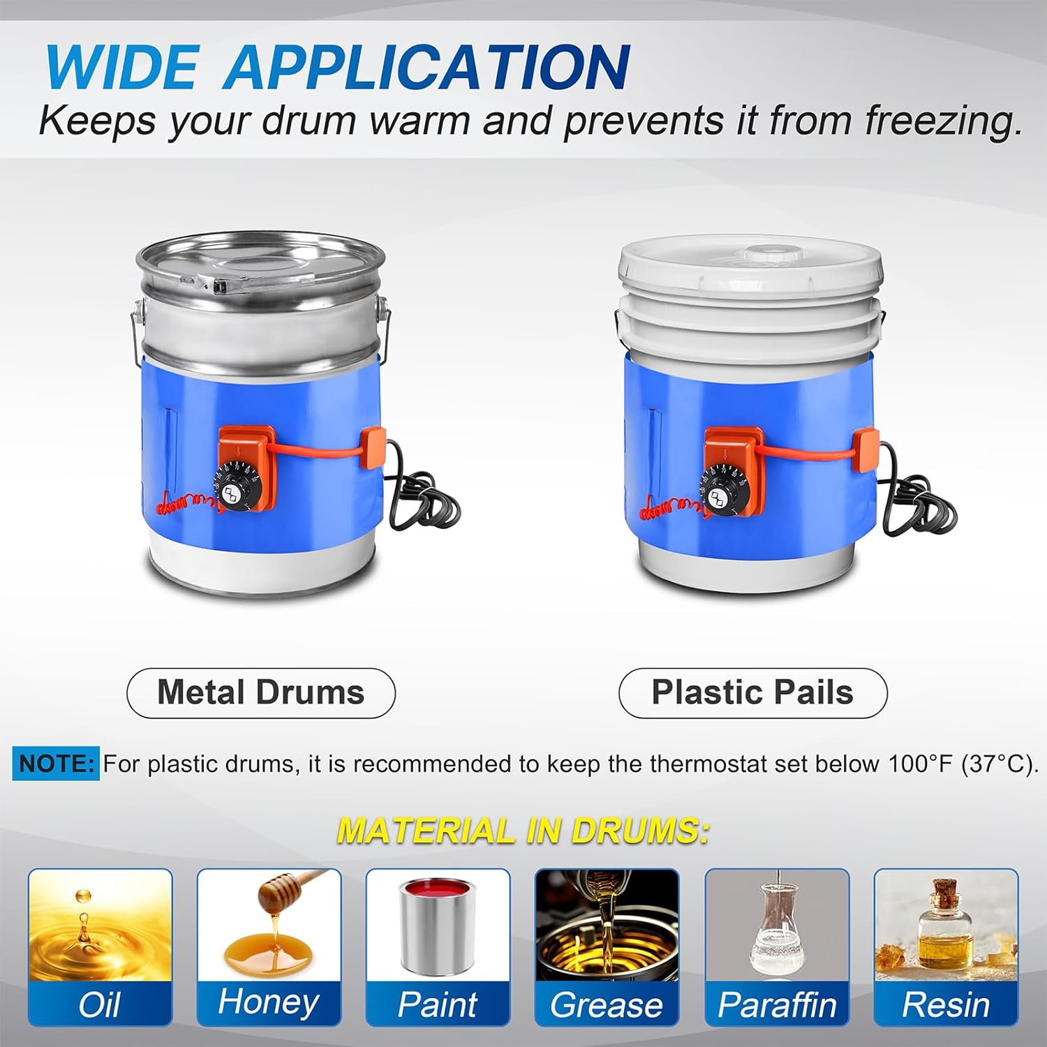 5 & 55-Gallon Drum & Bucket Heater  (Twist Control, 86°F-302°F Range) | YeloDeer