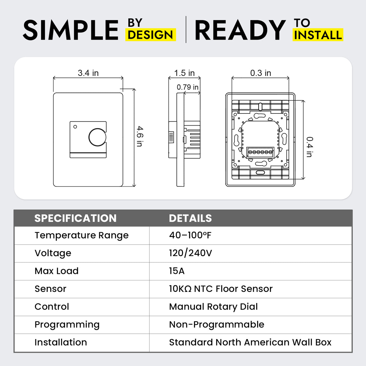 Manual Electric Floor Heating Thermostat with Floor Sensor