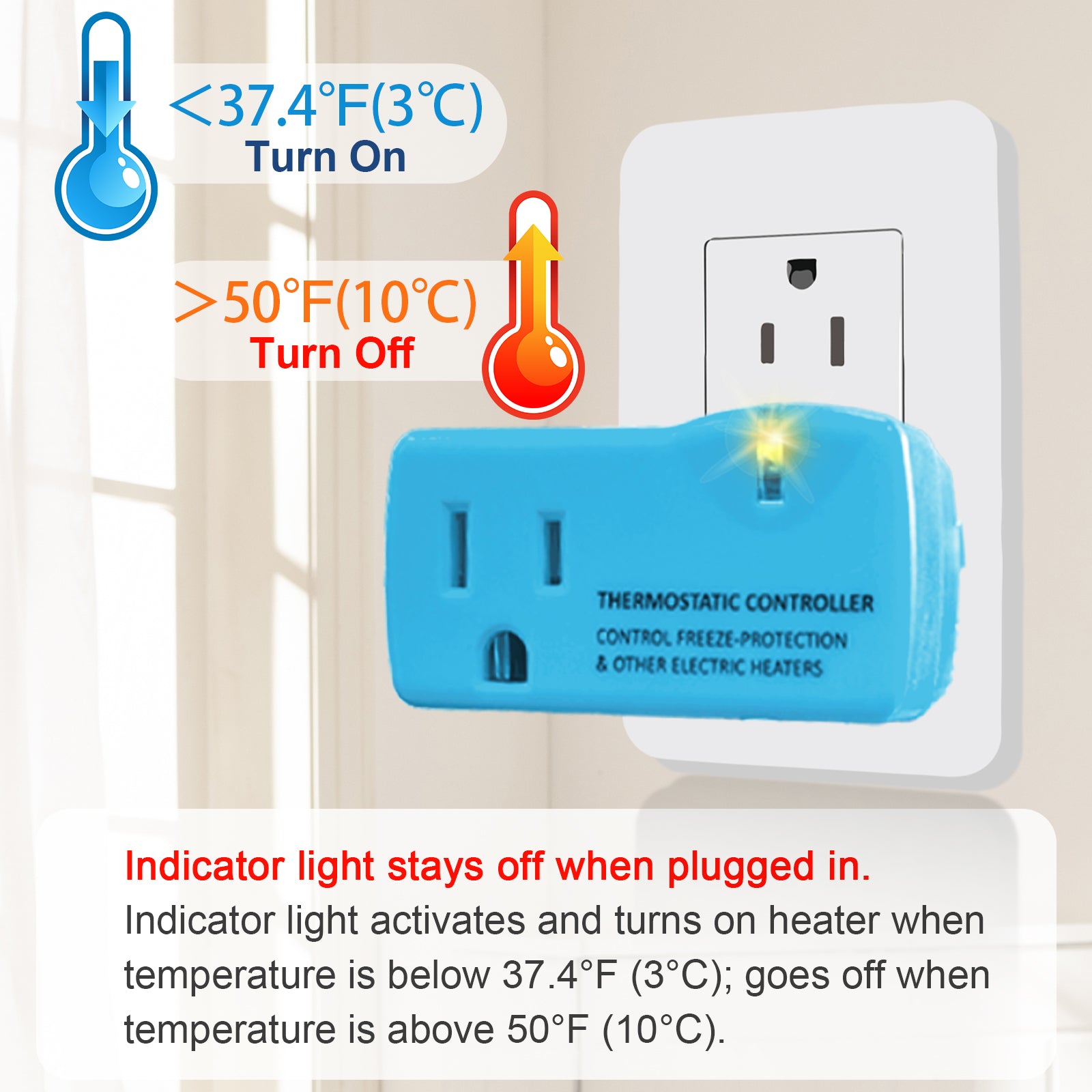 YeloDeer Temperature ControIIer OutIet, Auto On at 38°F / Off at 50°F, 100-120V / 15A