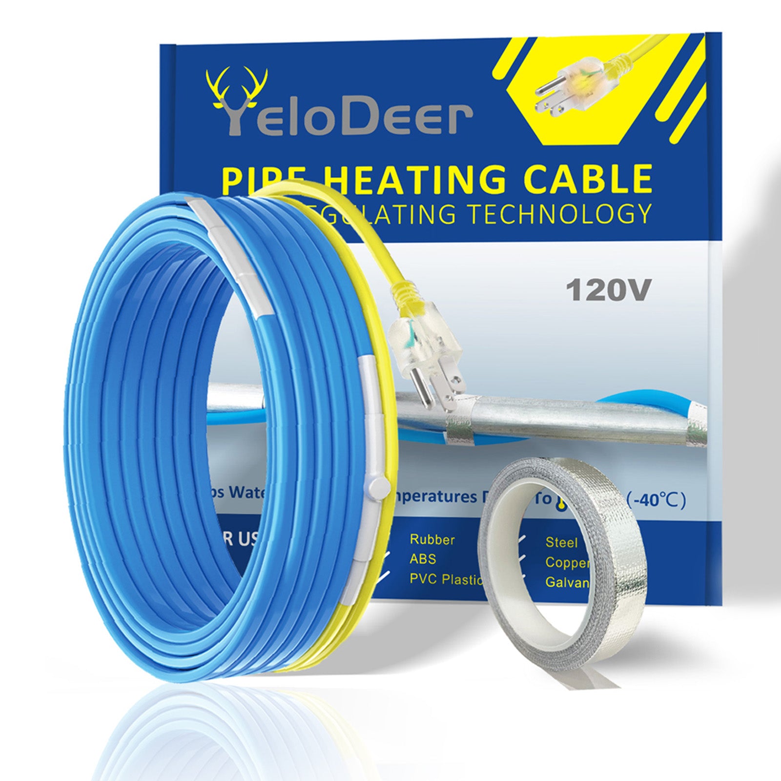 YeloDeer On Pipe Heating Cable, Self-regulating for Metal and Plastic Water Pipe, with Thermostat, 5W/Ft