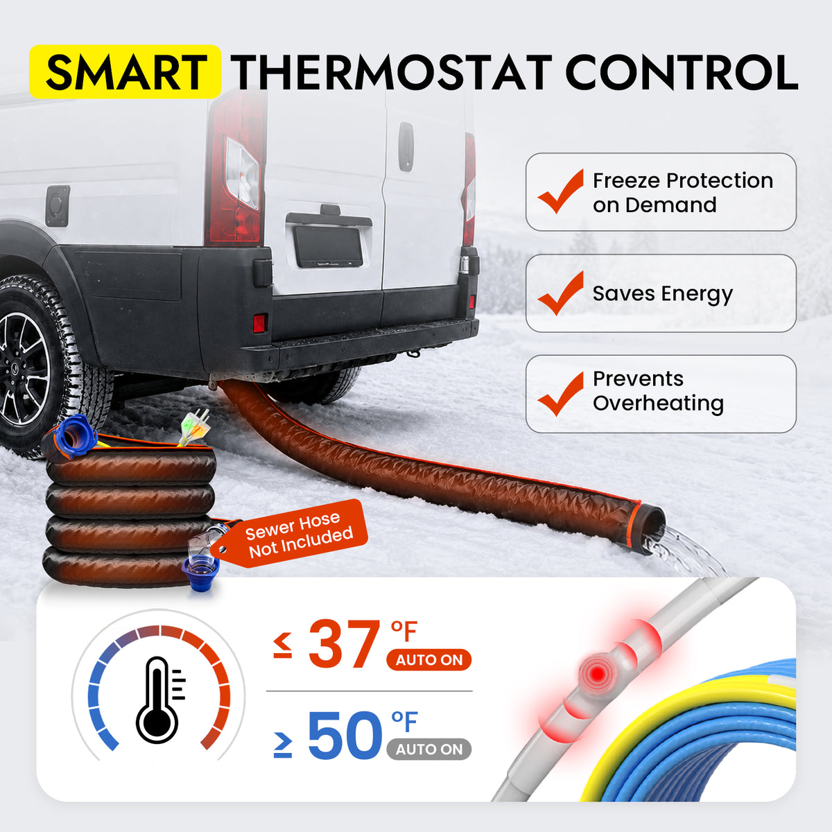 RV Sewer Hose Heat Blanket with Built-In Thermostat