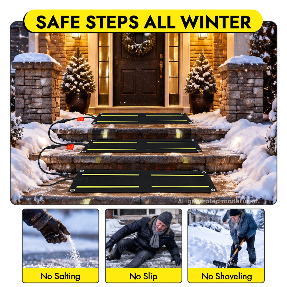 Snow Melting Mats for Stairs - 10 x 30 in Connectable